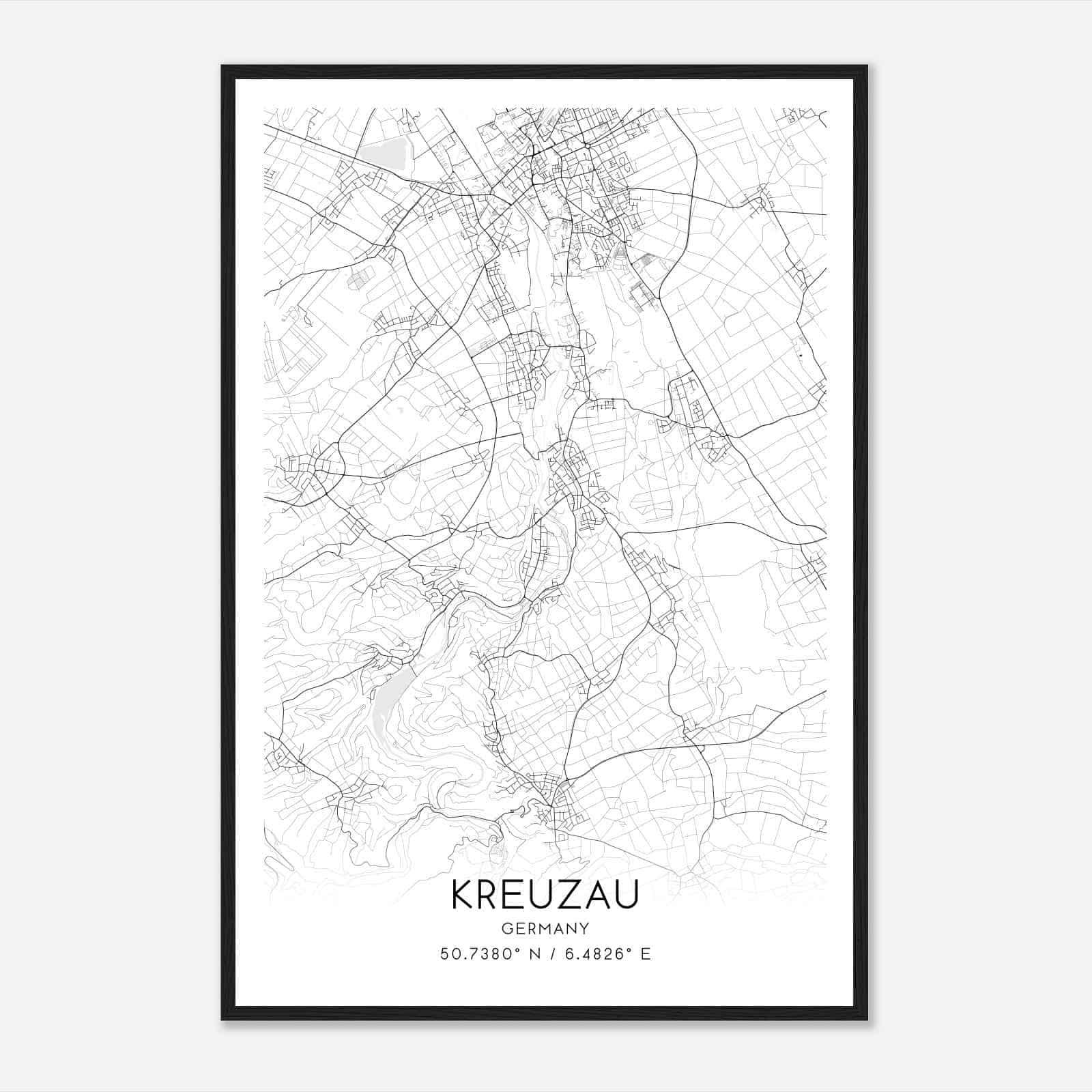 Kreuzau Germany Map Poster, Modern Home Decor Wall Art Print