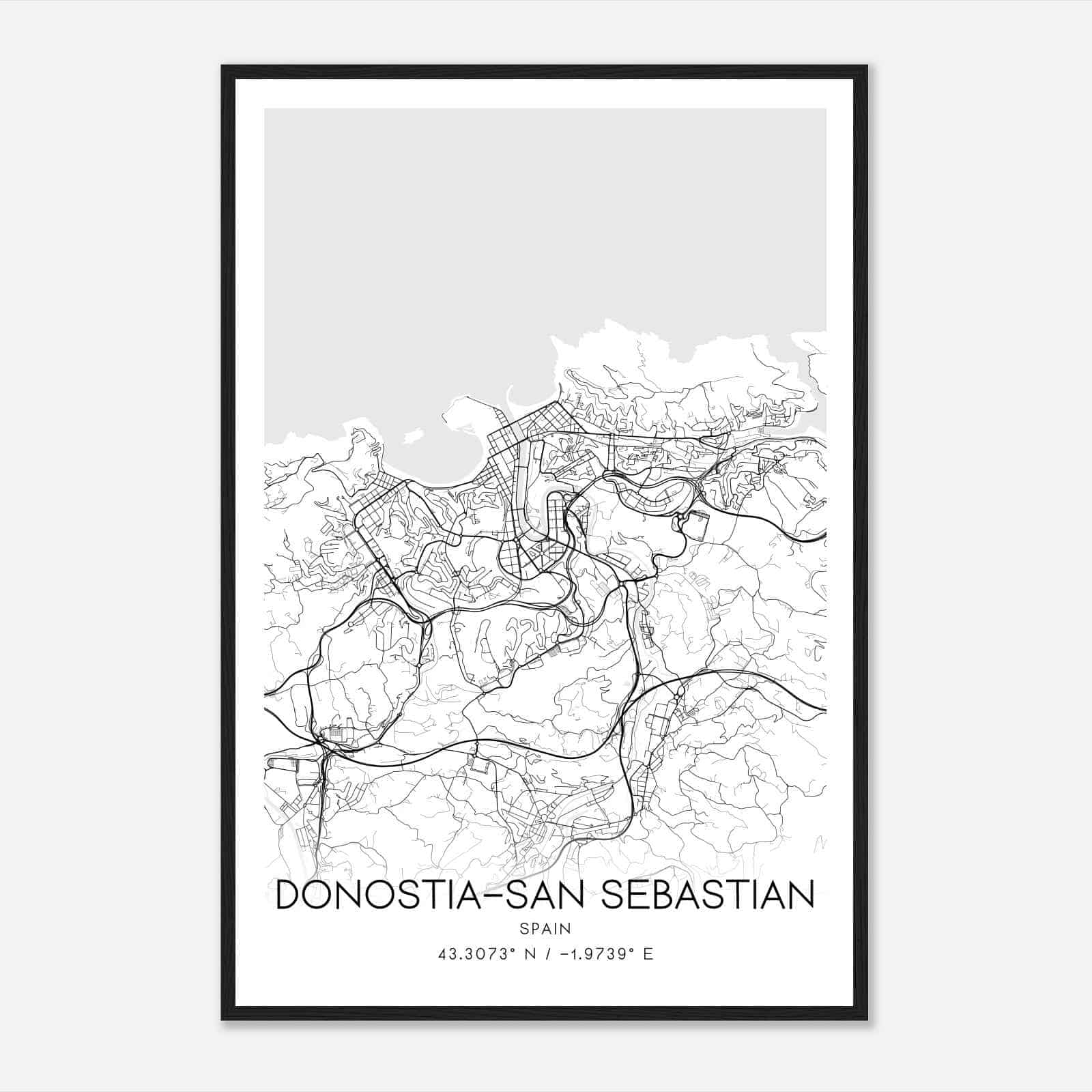 Donostia Spain Map Poster, Modern Home Decor Wall Art Print