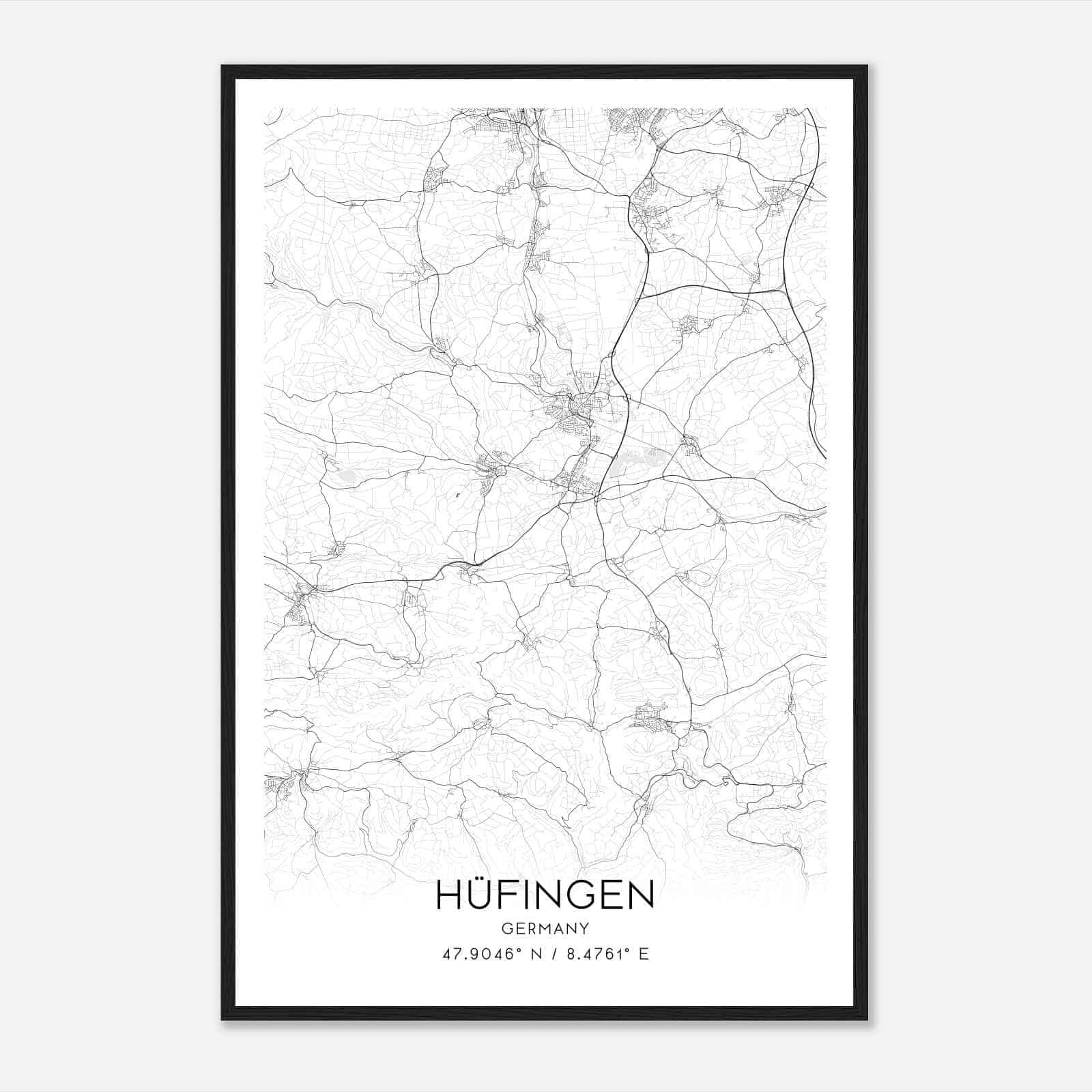 Hufingen Germany Map Poster, Modern Home Decor Wall Art Print