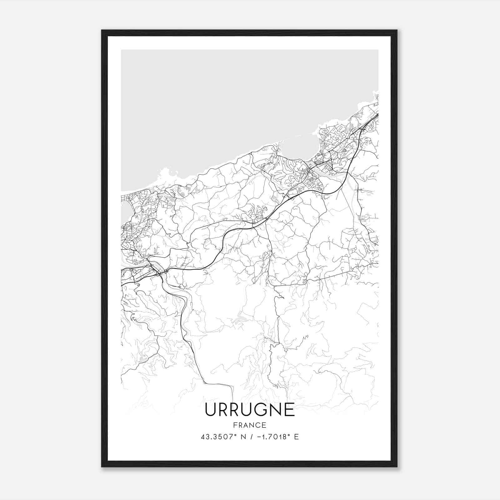 Urrugne France Map Poster, Modern Home Decor Wall Art Print
