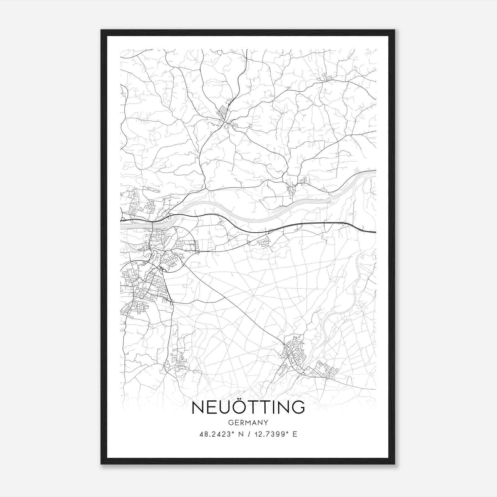 Neuotting Germany Map Poster, Modern Home Decor Wall Art Print