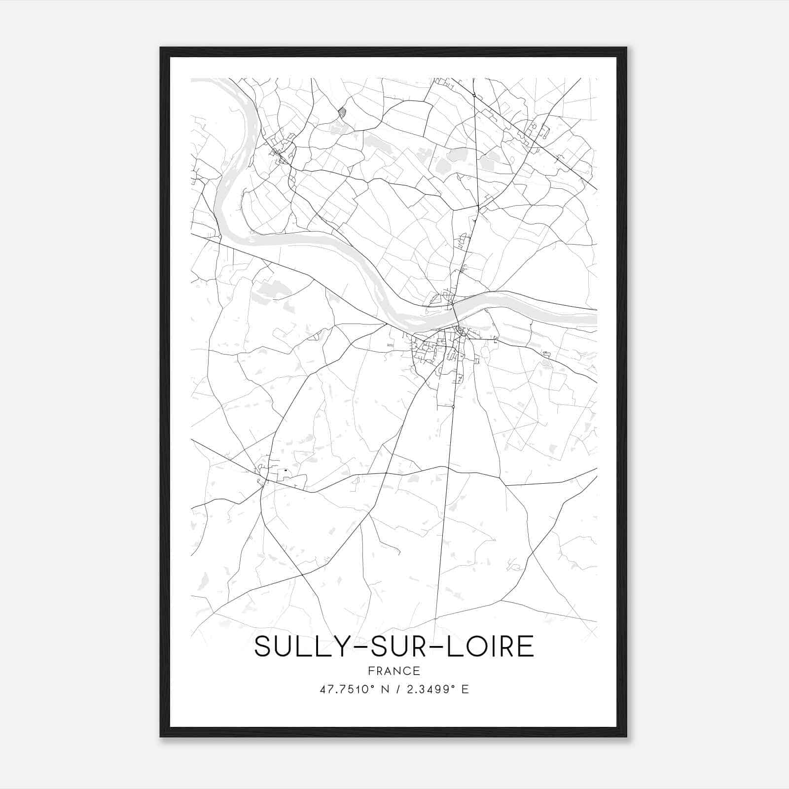 Sully-sur-Loire France Map Poster, Modern Home Decor Wall Art Print