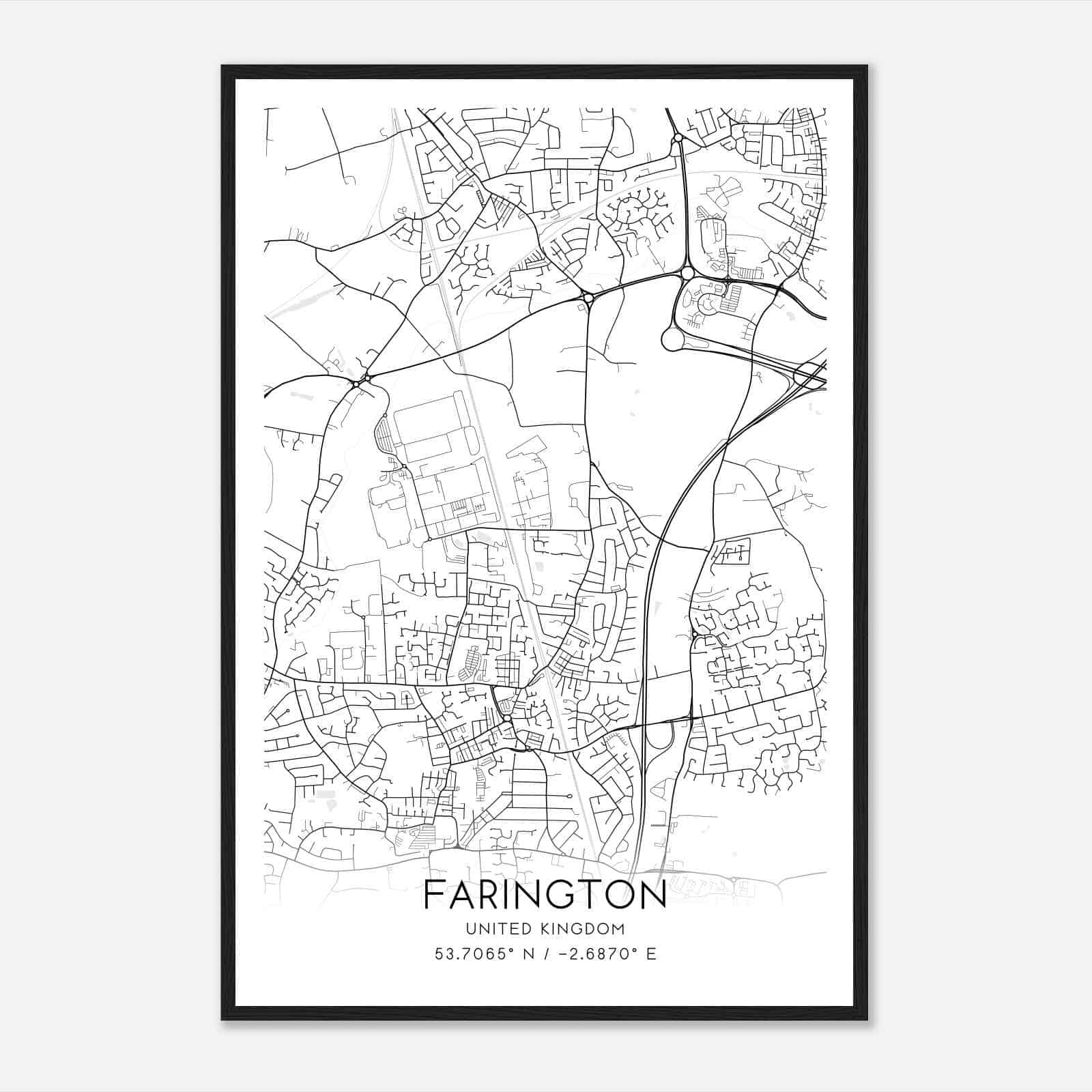Farington United Kingdom Map Poster, Modern Home Decor Wall Art Print Farington United Kingdom Map Poster, Modern Home Decor Wall Art Print