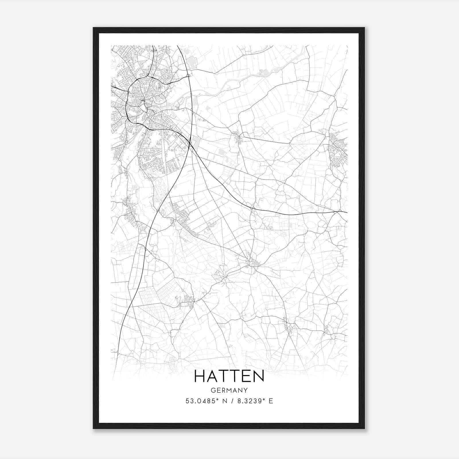 Hatten Germany Map Poster, Modern Home Decor Wall Art Print