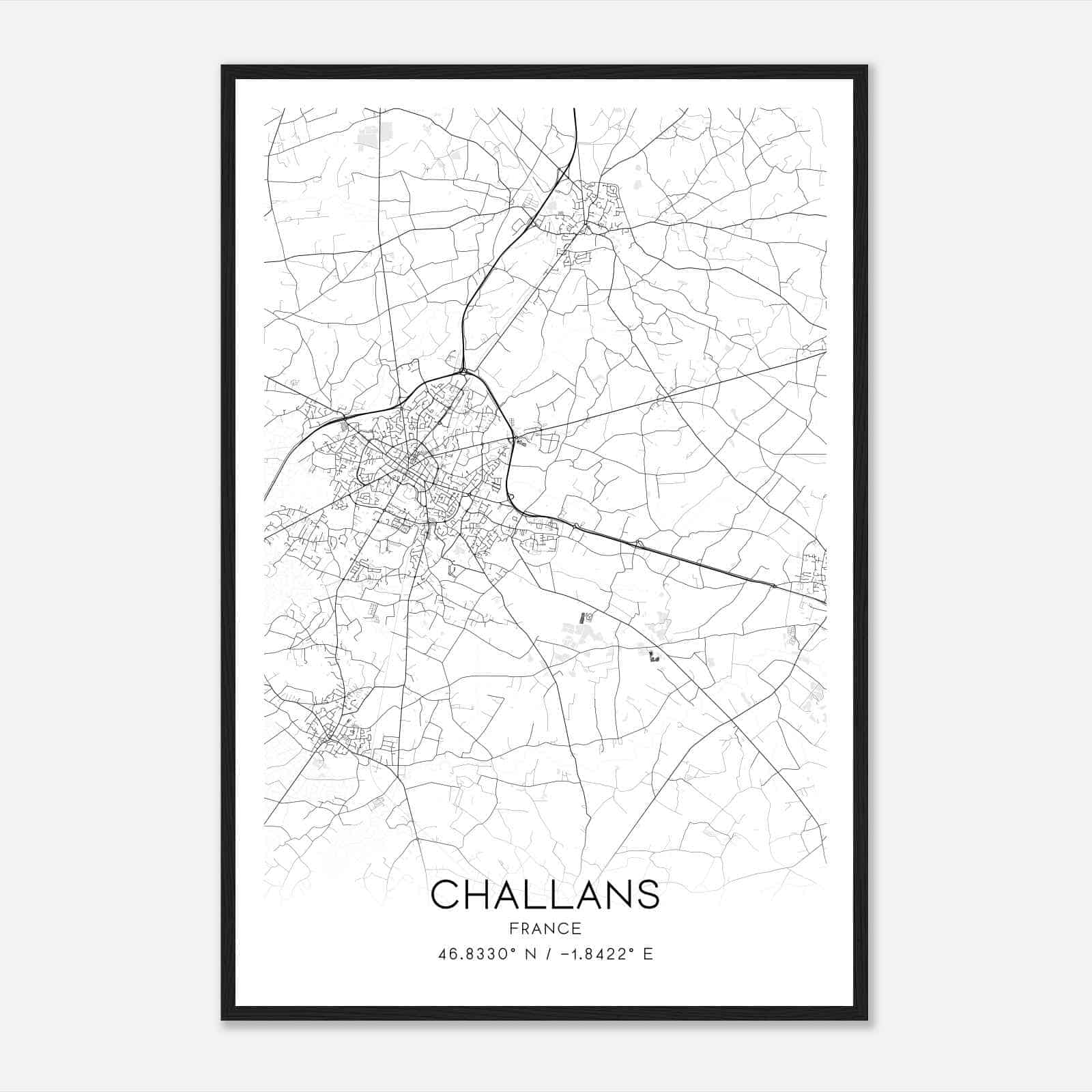 Challans France Map Poster, Modern Home Decor Wall Art Print