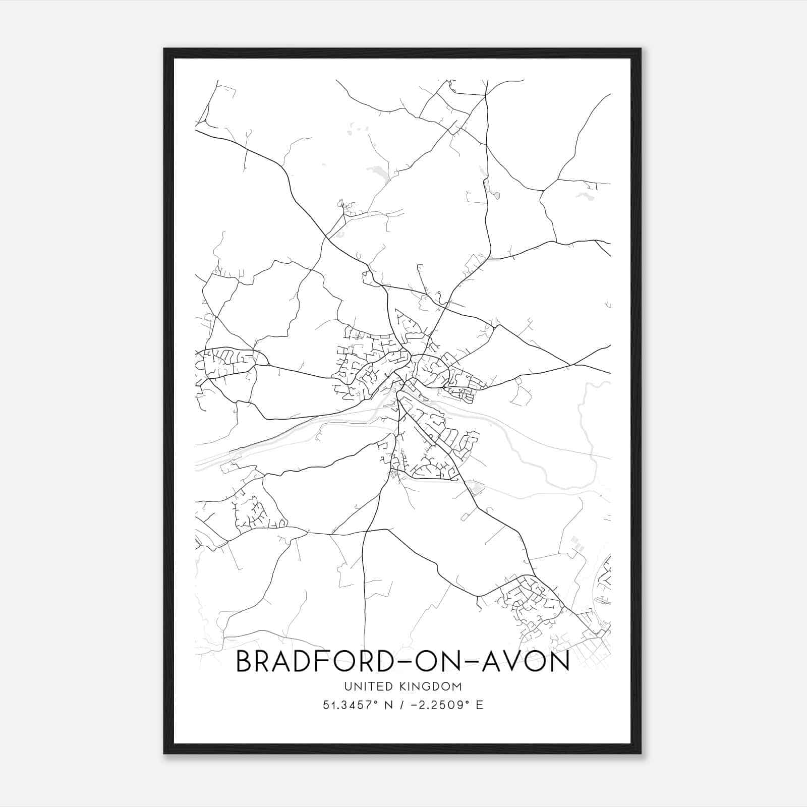 Bradford-on-Avon United Kingdom Map Poster, Modern Home Decor Wall Art Print