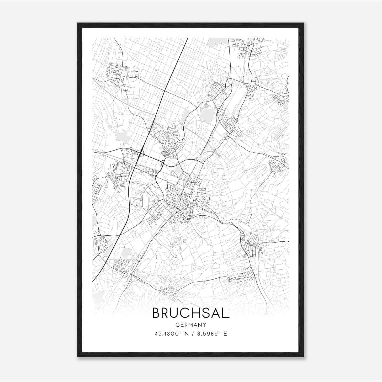 Bruchsal Germany Map Poster, Modern Home Decor Wall Art Print
