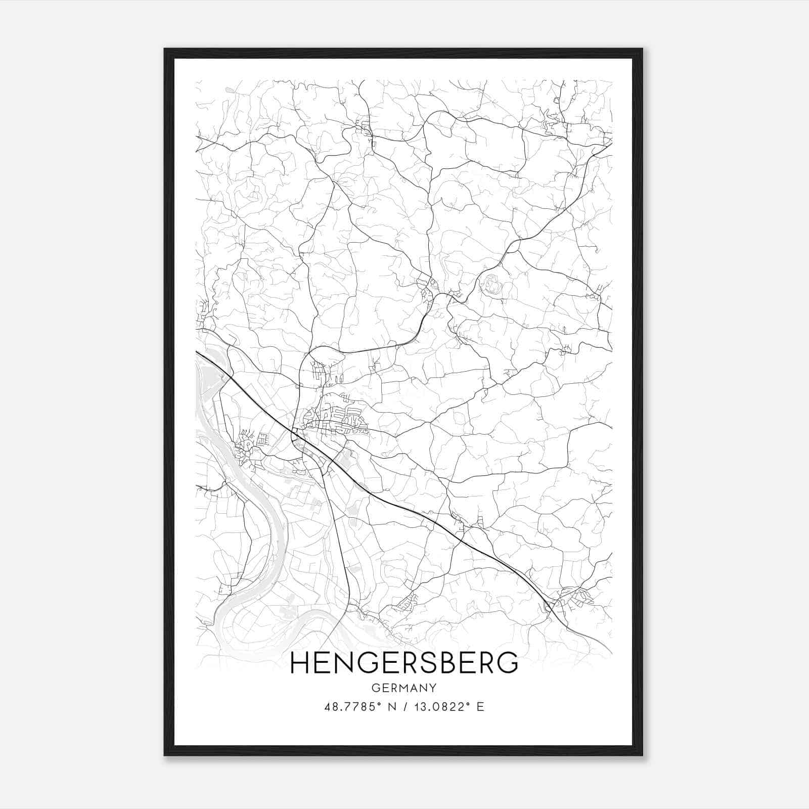 Hengersberg Germany Map Poster, Modern Home Decor Wall Art Print
