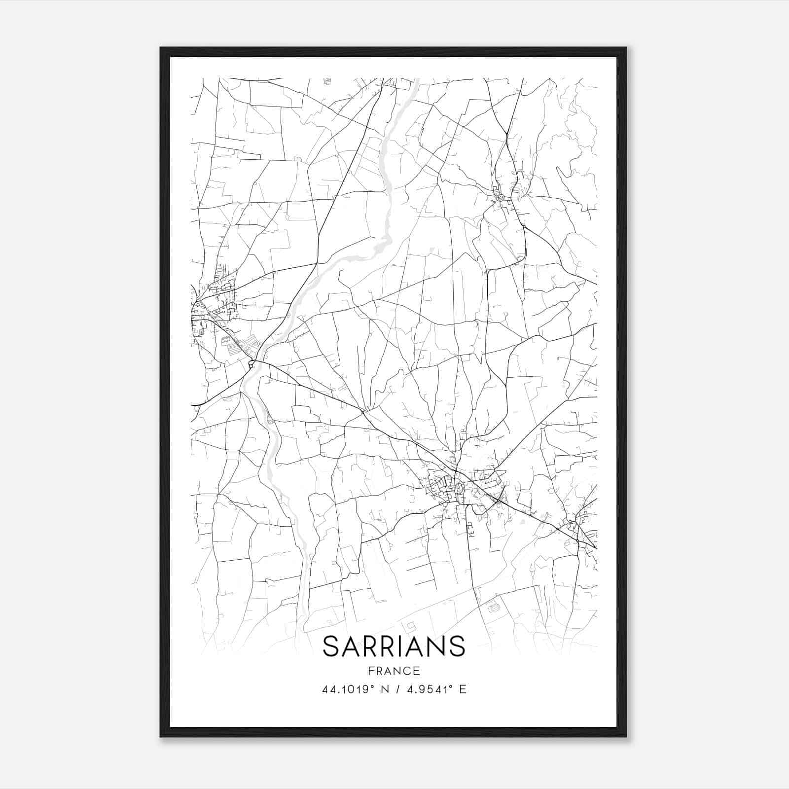 Sarrians France Map Poster, Modern Home Decor Wall Art Print