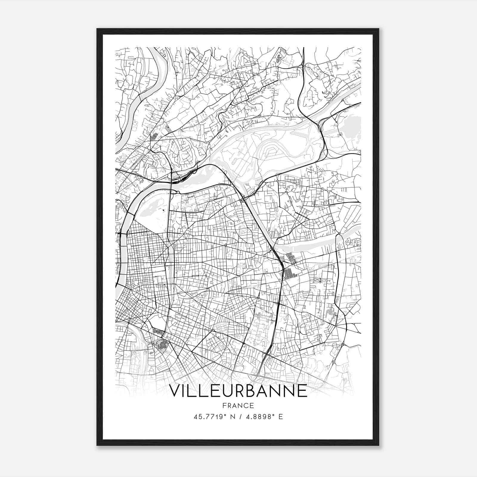 Villeurbanne France Map Poster, Modern Home Decor Wall Art Print