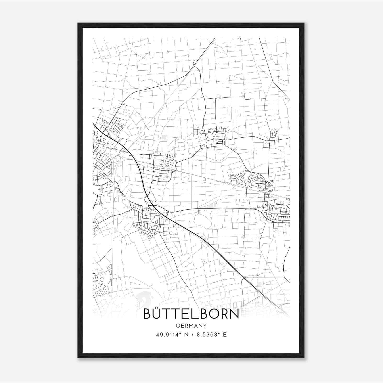 Buttelborn Germany Map Poster, Modern Home Decor Wall Art Print