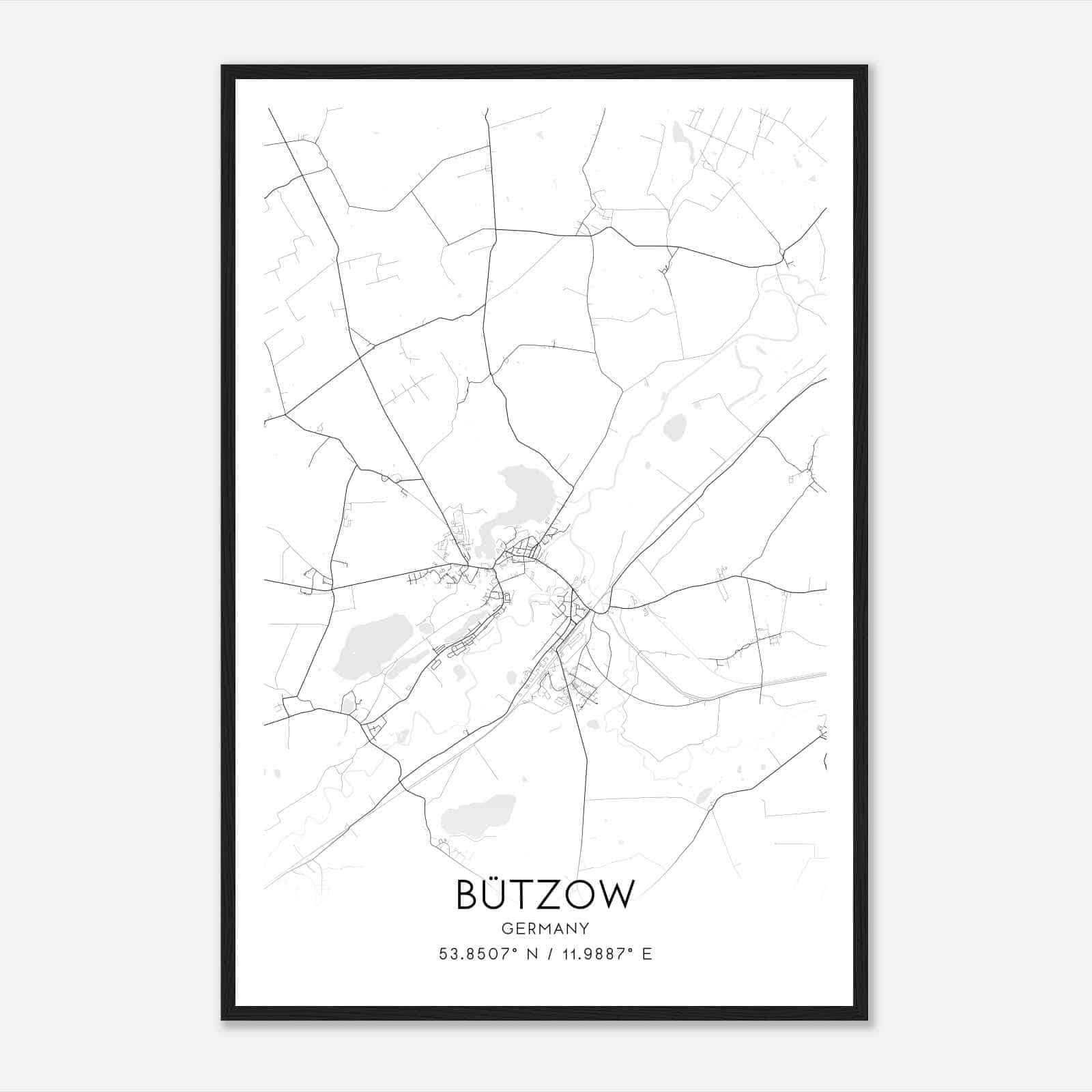 Butzow Germany Map Poster, Modern Home Decor Wall Art Print