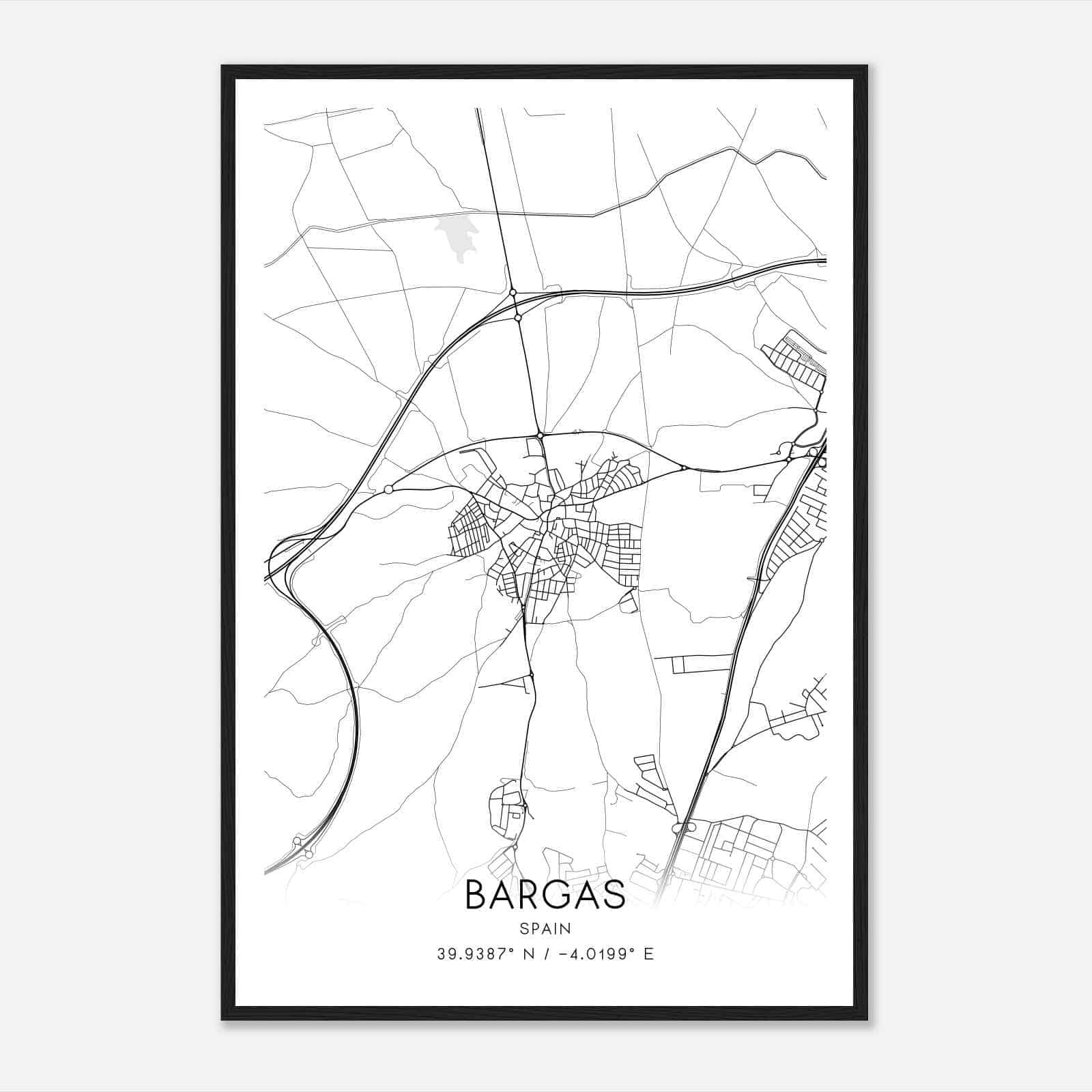 Bargas Spain Map Poster, Modern Home Decor Wall Art Print
