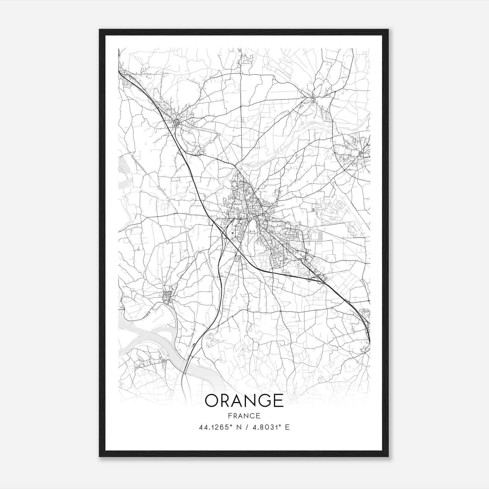 Orange France Map Poster, Modern Home Decor Wall Art Print