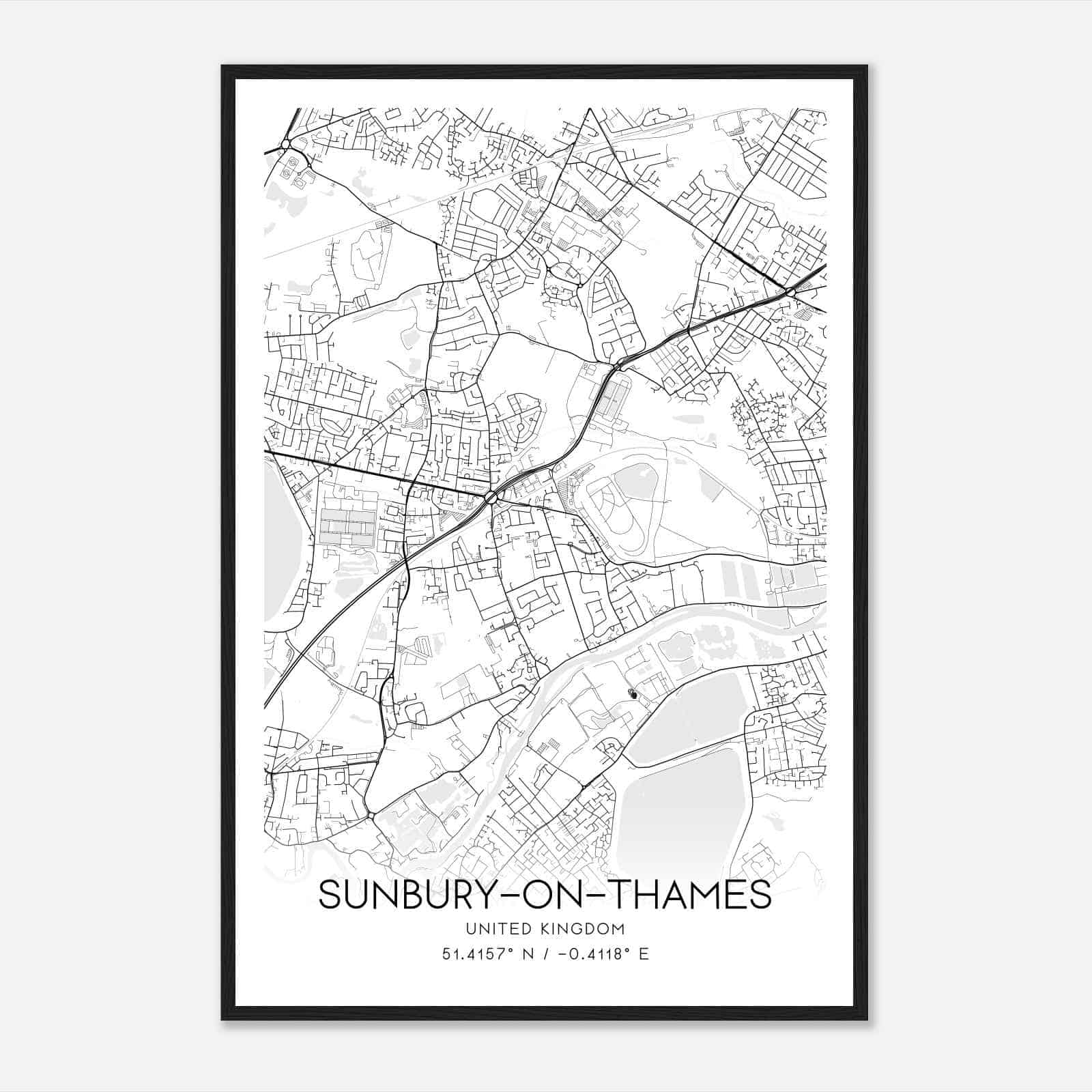 Sunbury United Kingdom Map Poster, Modern Home Decor Wall Art Print