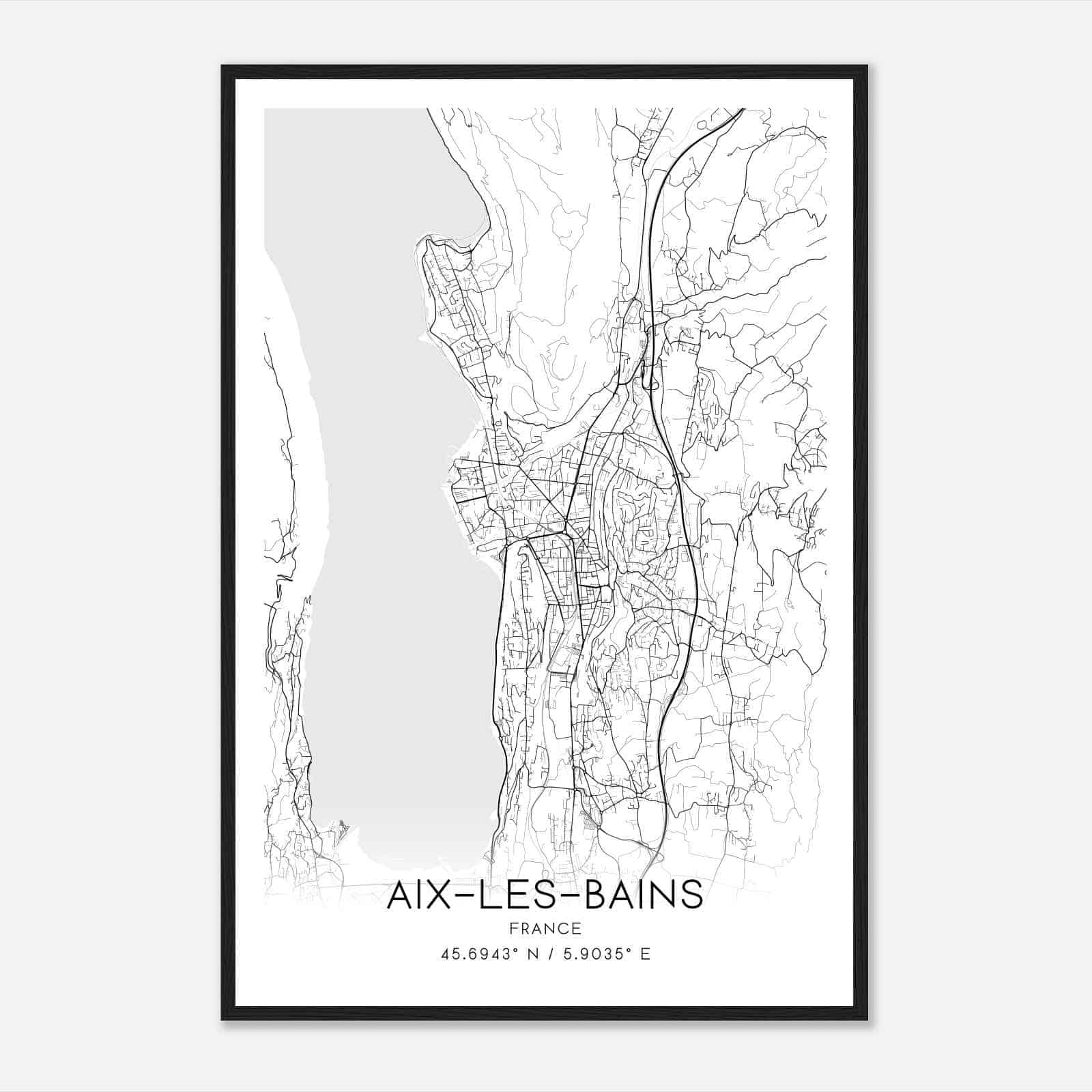 Aix-les-Bains France Map Poster, Modern Home Decor Wall Art Print