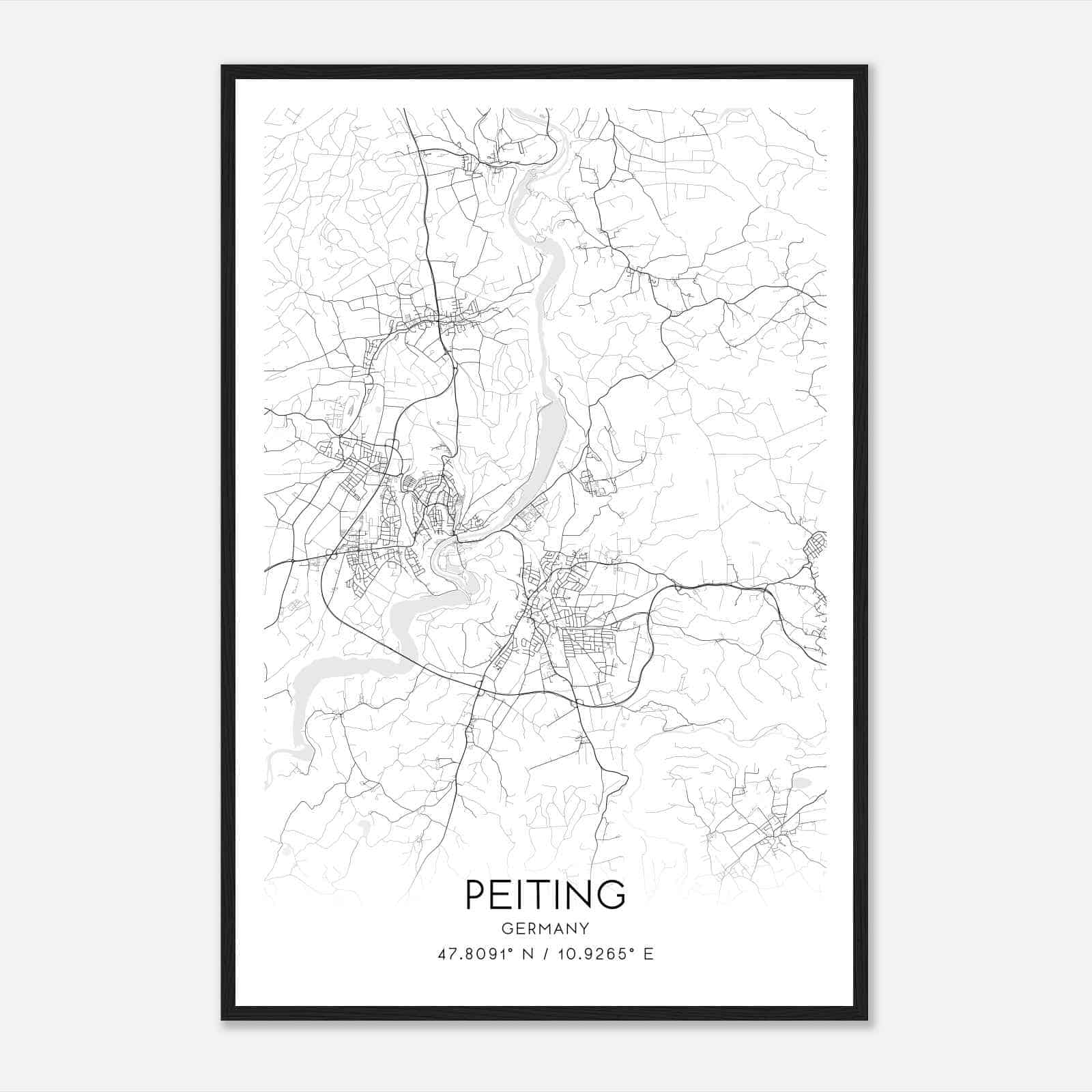 Peiting Germany Map Poster, Modern Home Decor Wall Art Print