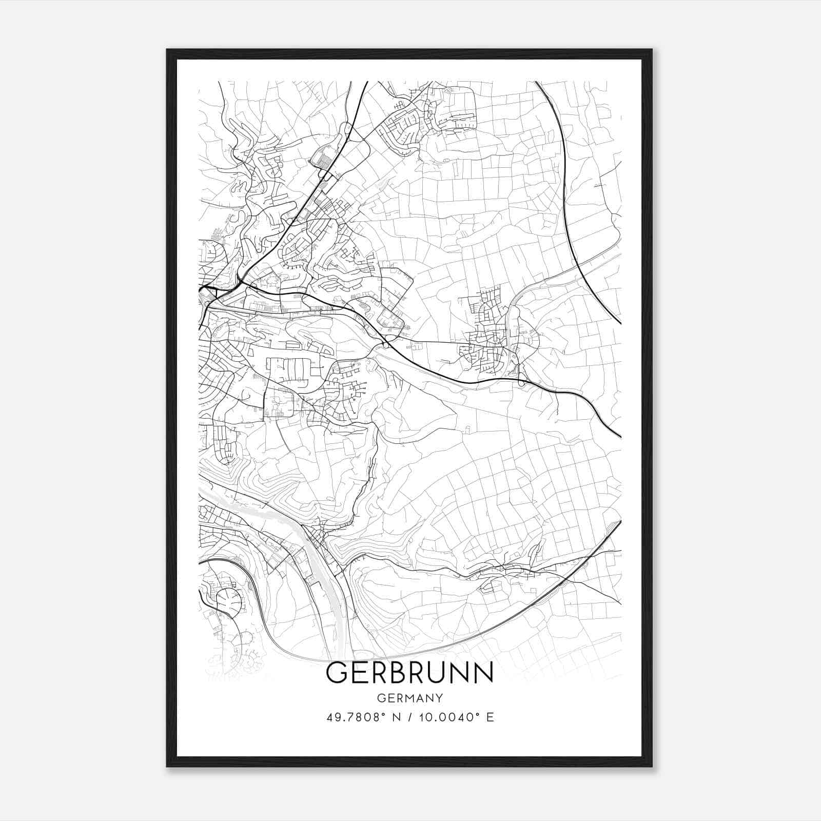 Gerbrunn Germany Map Poster, Modern Home Decor Wall Art Print