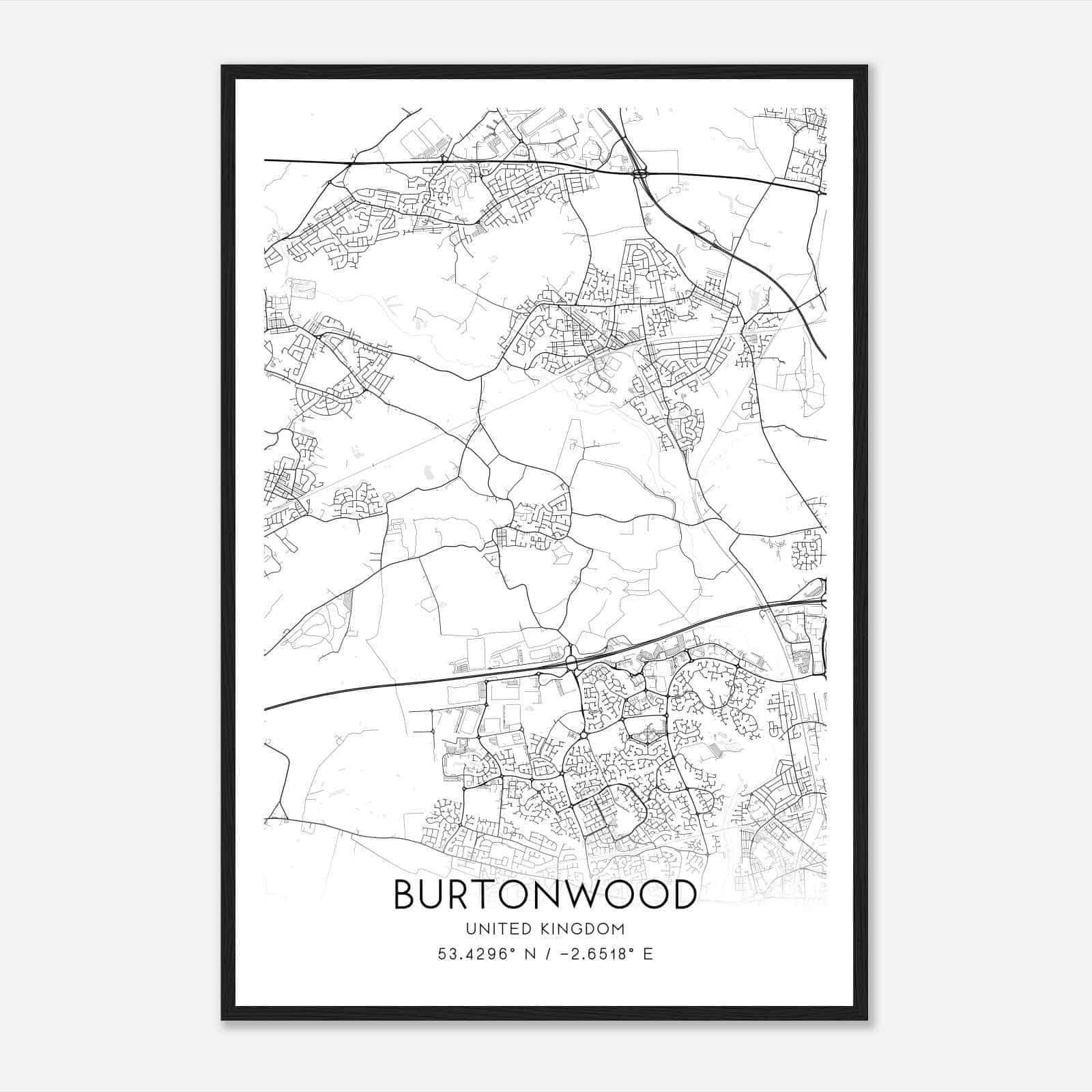 Burtonwood United Kingdom Map Poster, Modern Home Decor Wall Art Print
