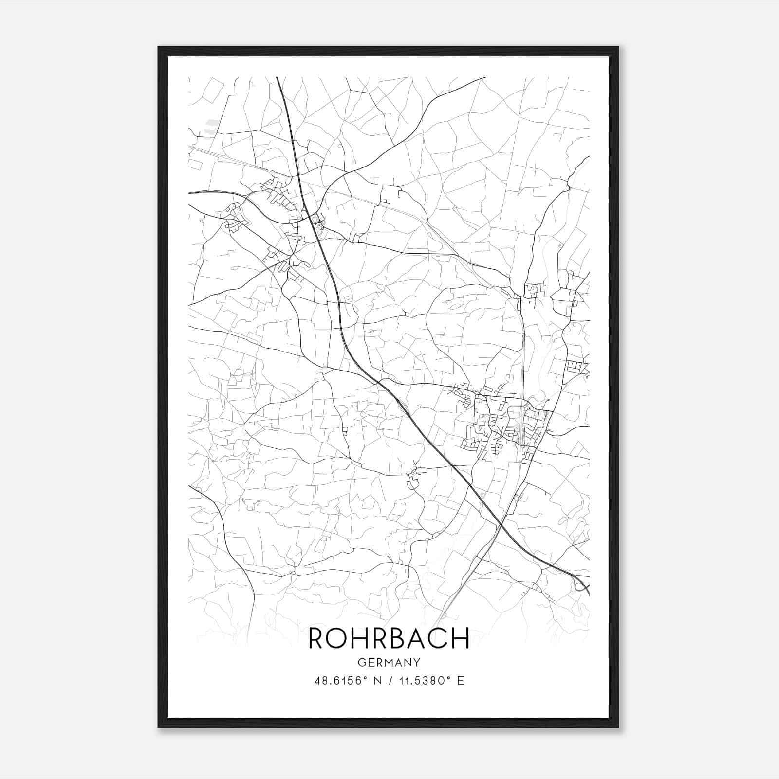 Rohrbach Germany Map Poster, Modern Home Decor Wall Art Print