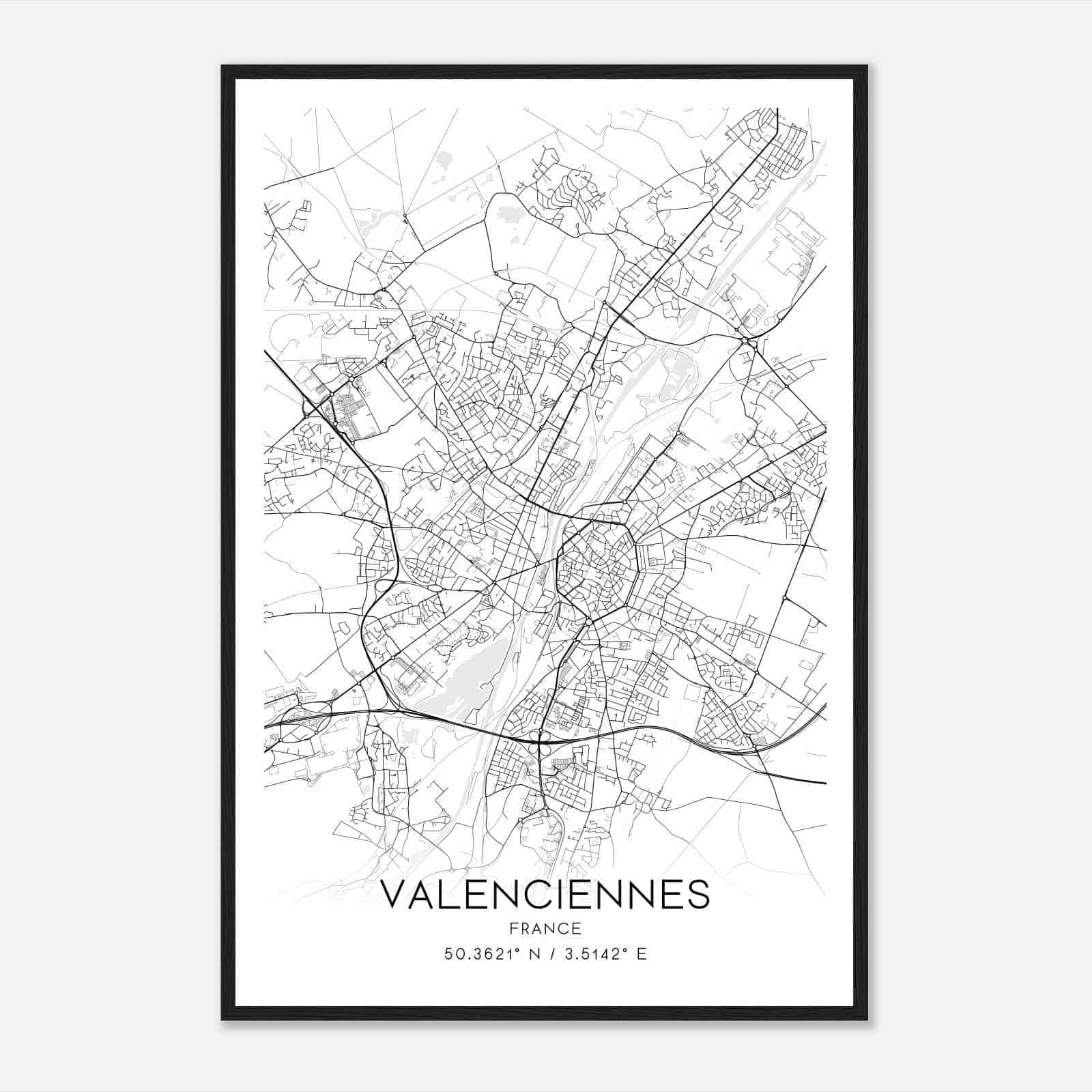 Valenciennes France Map Poster, Modern Home Decor Wall Art Print