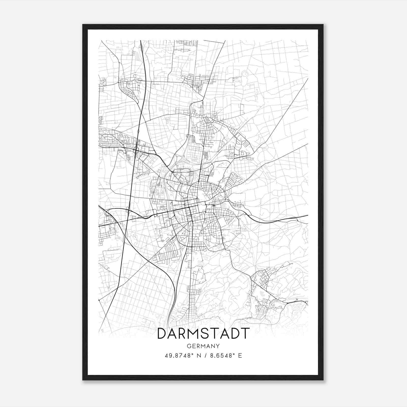 Darmstadt Germany Map Poster, Modern Home Decor Wall Art Print
