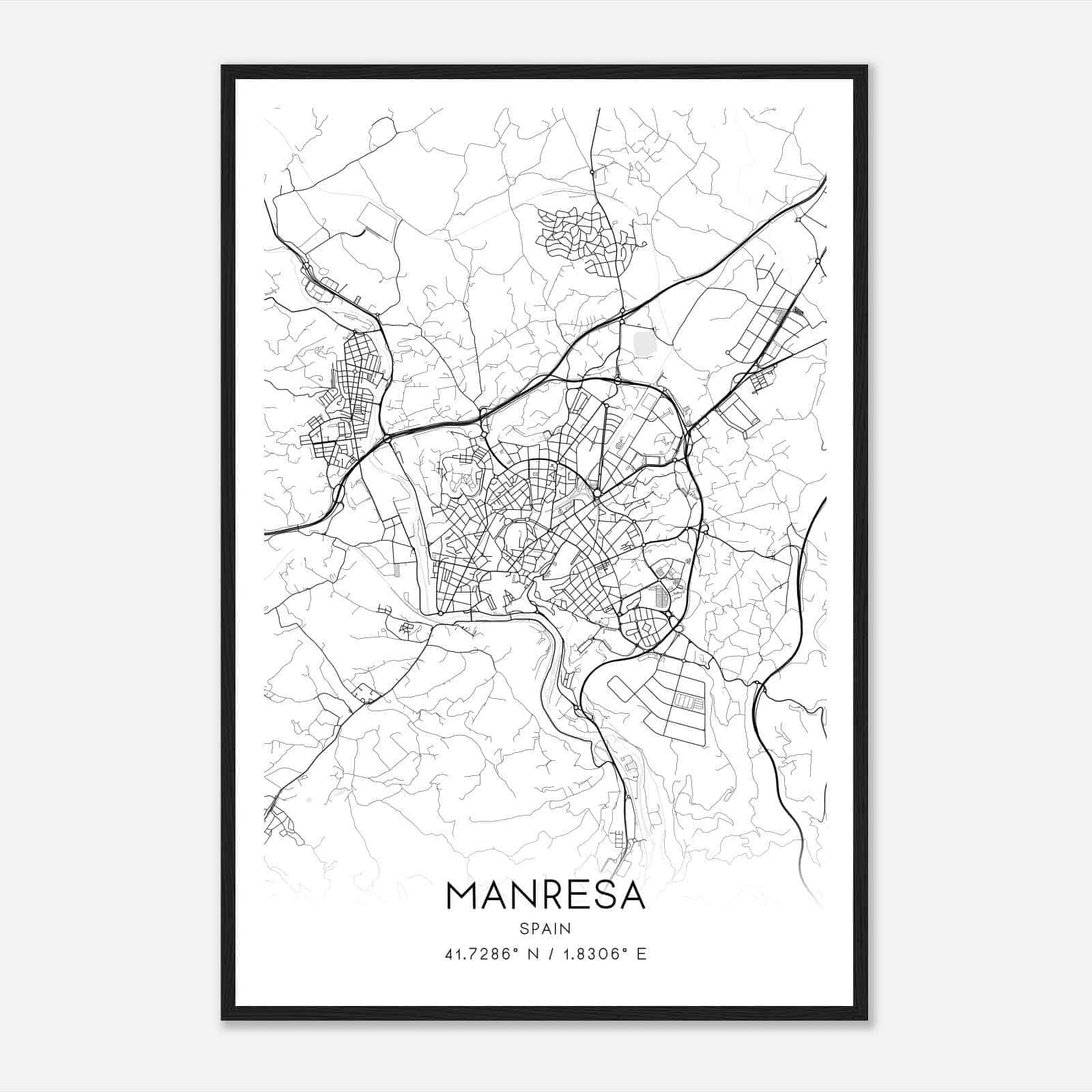 Manresa Spain Map Poster, Modern Home Decor Wall Art Print