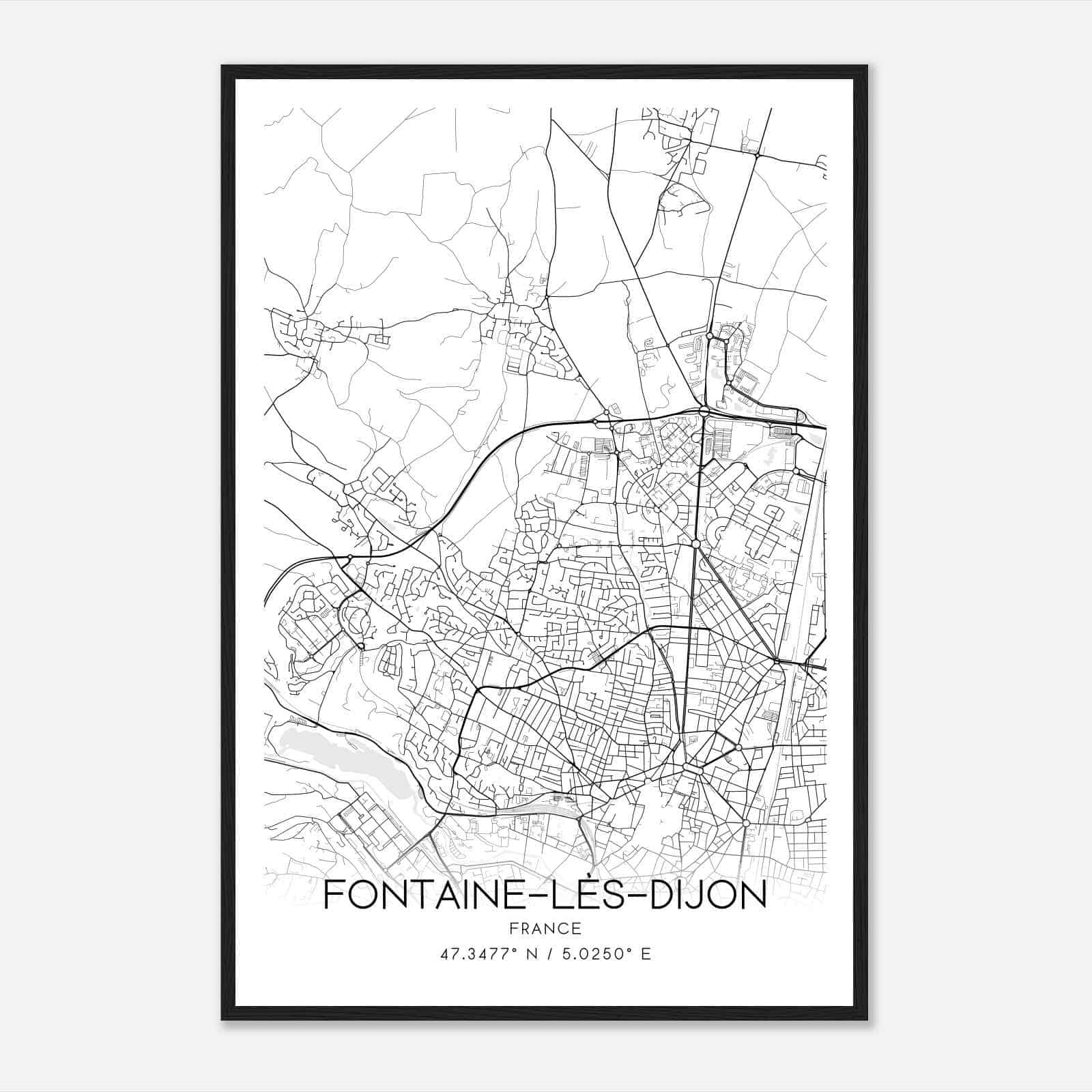 Fontaine-les-Dijon France Map Poster, Modern Home Decor Wall Art Print