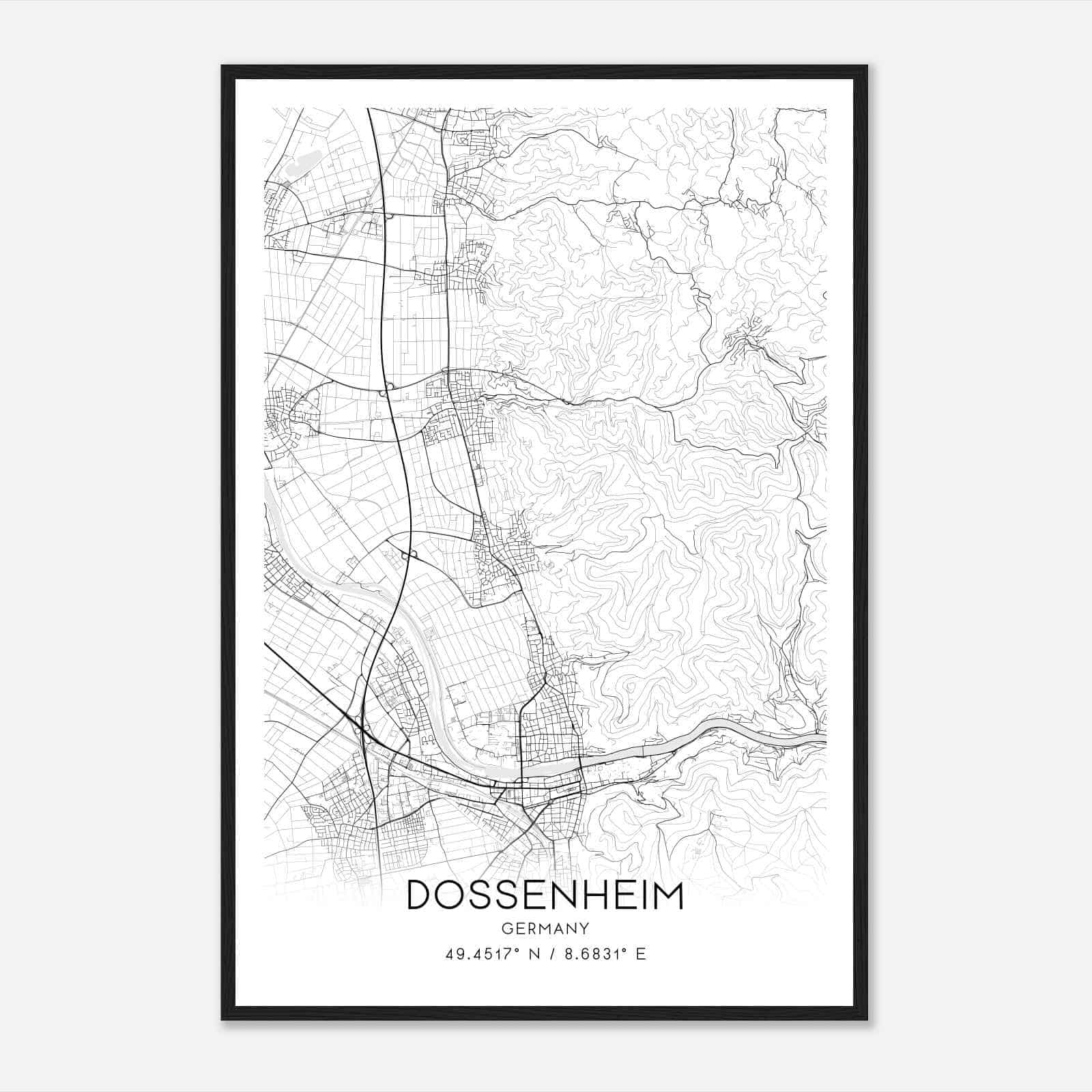 Dossenheim Germany Map Poster, Modern Home Decor Wall Art Print
