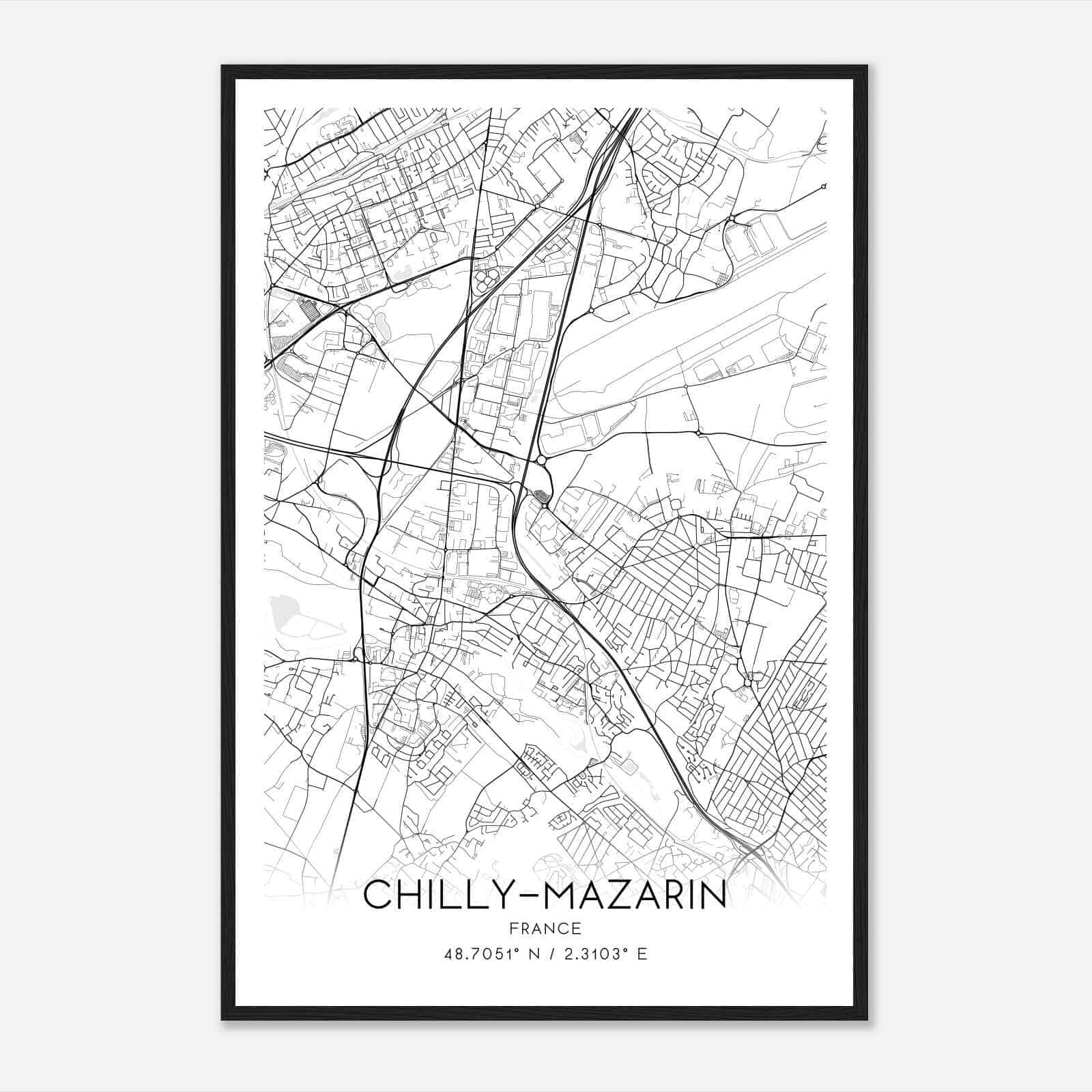 Chilly-Mazarin France Map Poster, Modern Home Decor Wall Art Print Chilly-Mazarin France Map Poster, Modern Home Decor Wall Art Print