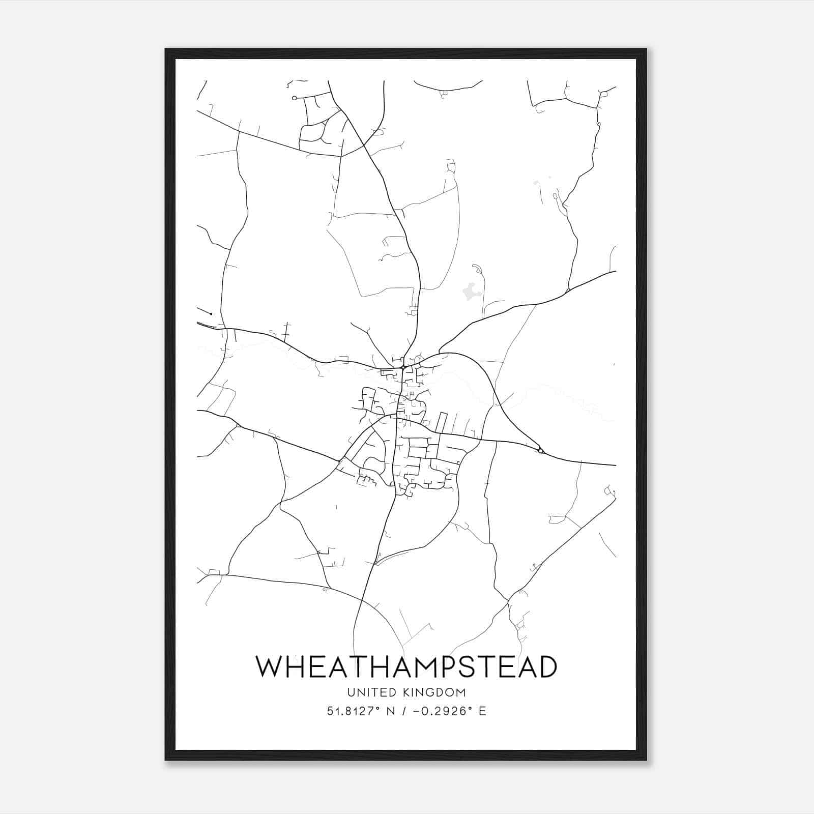 Wheathampstead United Kingdom Map Poster, Modern Home Decor Wall Art Print