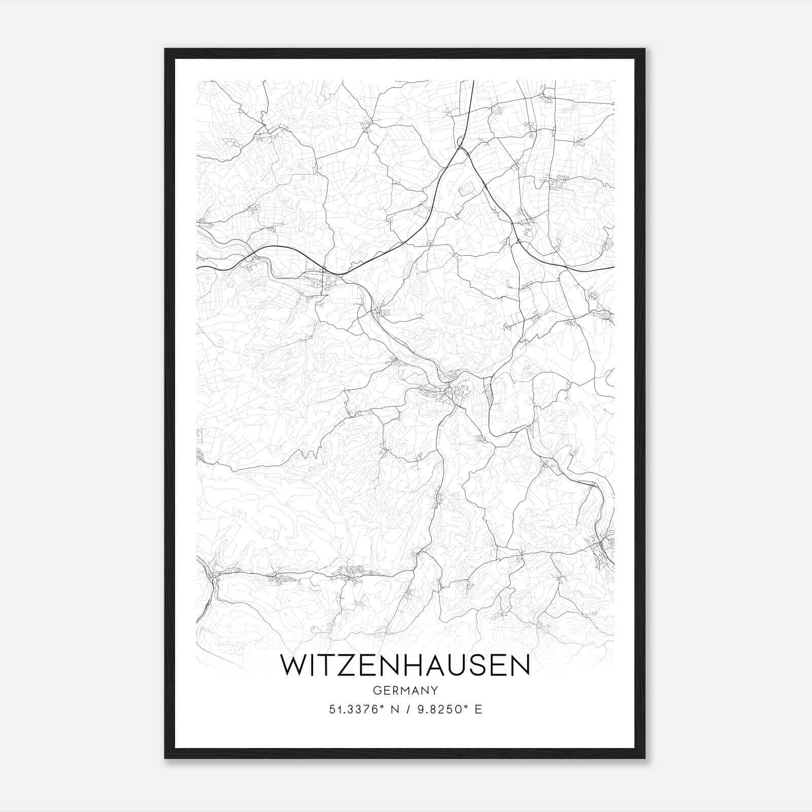 Witzenhausen Germany Map Poster, Modern Home Decor Wall Art Print