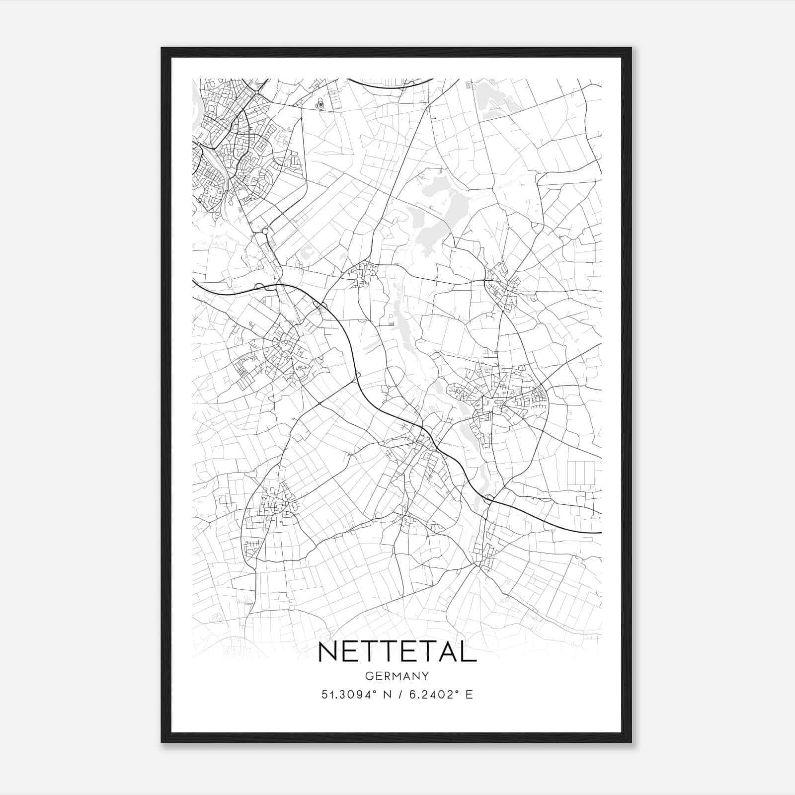 Nettetal Germany Map Poster, Modern Home Decor Wall Art Print