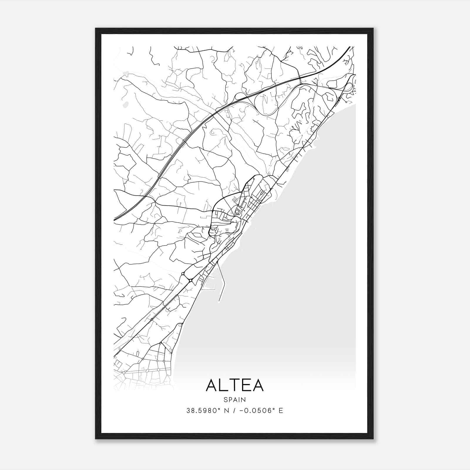 Altea Spain Map Poster, Modern Home Decor Wall Art Print