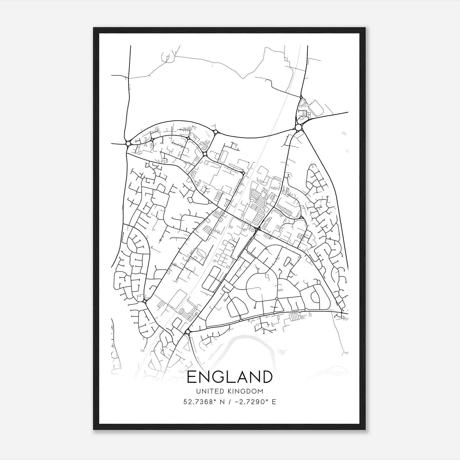 Harlescott United Kingdom Map Poster, Modern Home Decor Wall Art Print