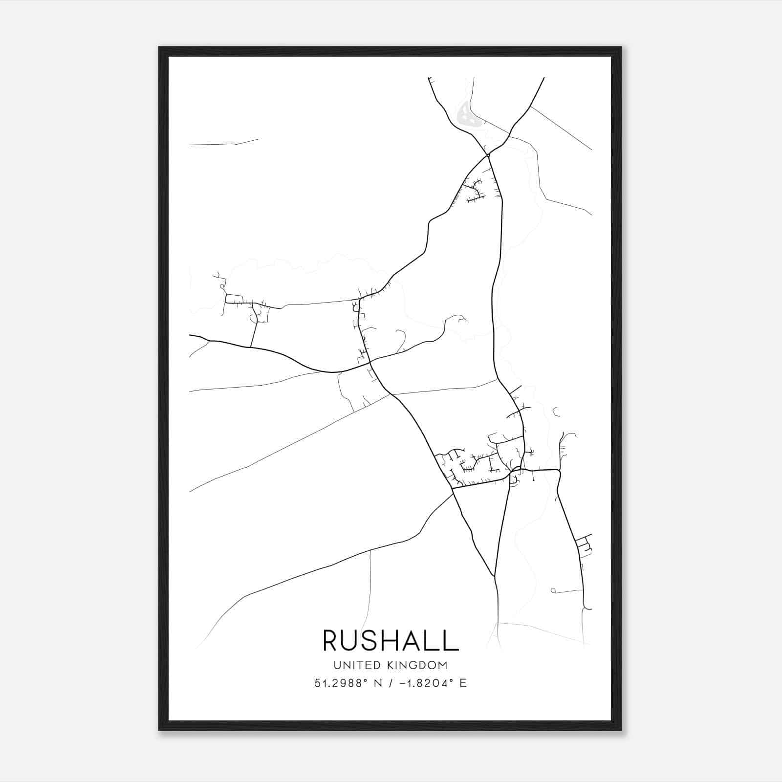 Rushall United Kingdom Map Poster, Modern Home Decor Wall Art Print