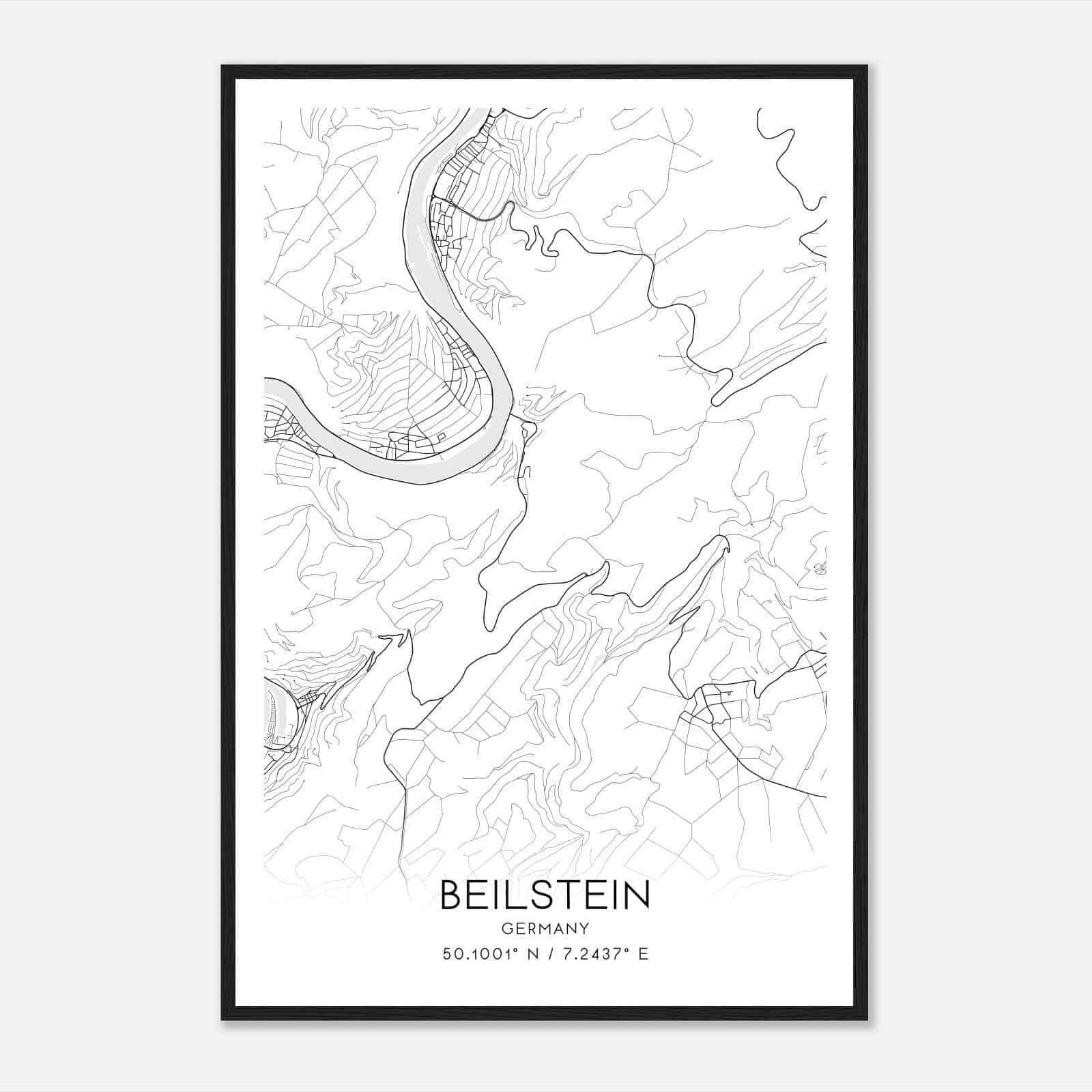 Beilstein Germany Map Poster, Modern Home Decor Wall Art Print