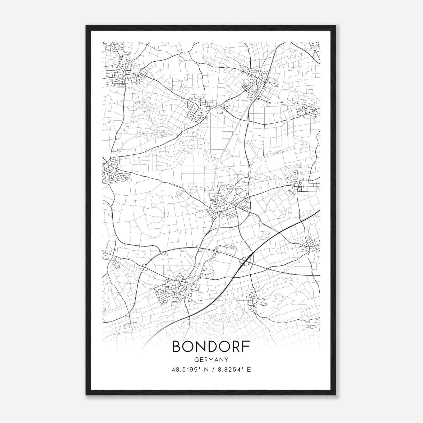 Bondorf Germany Map Poster, Modern Home Decor Wall Art Print