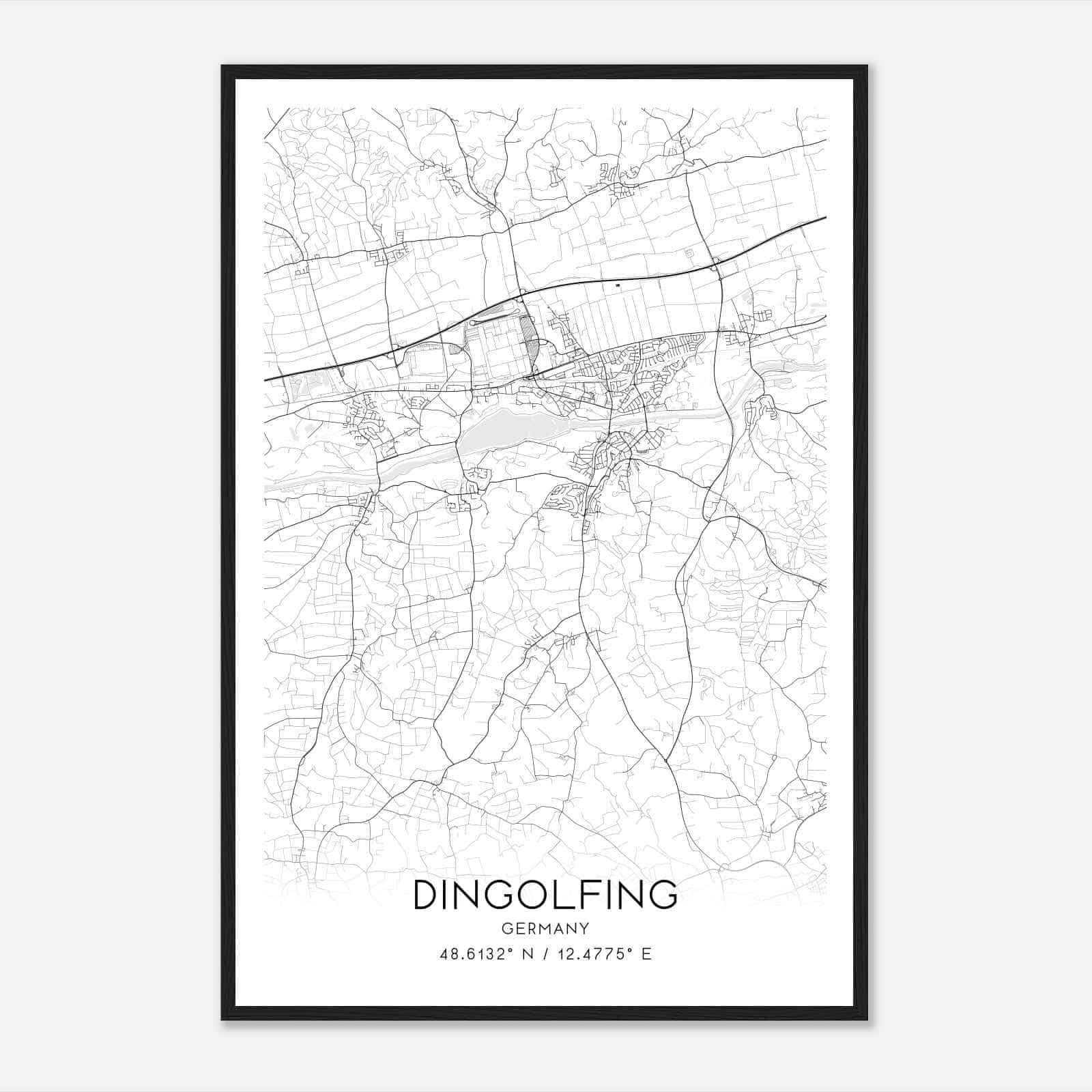 Dingolfing Germany Map Poster, Modern Home Decor Wall Art Print