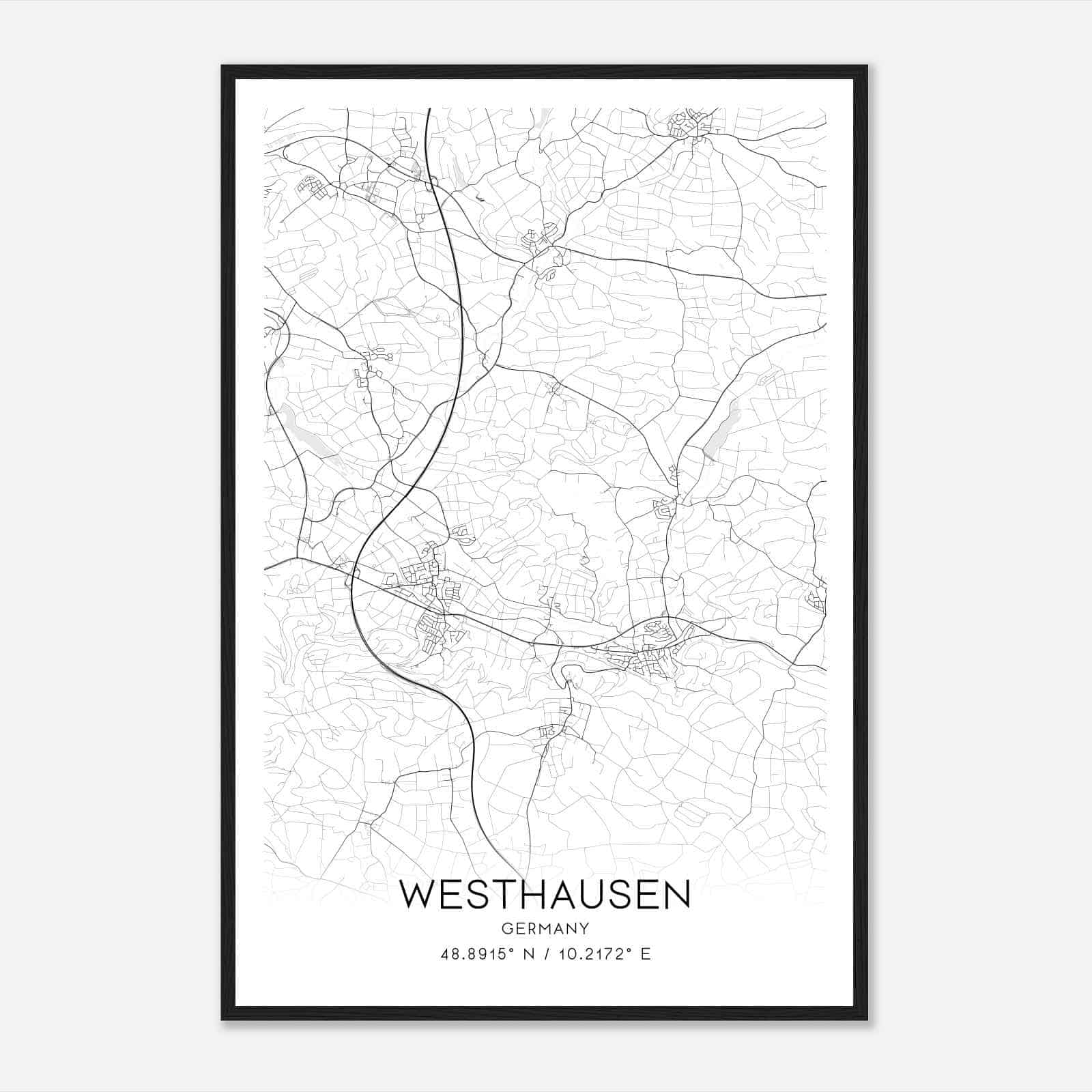 Westhausen Germany Map Poster, Modern Home Decor Wall Art Print