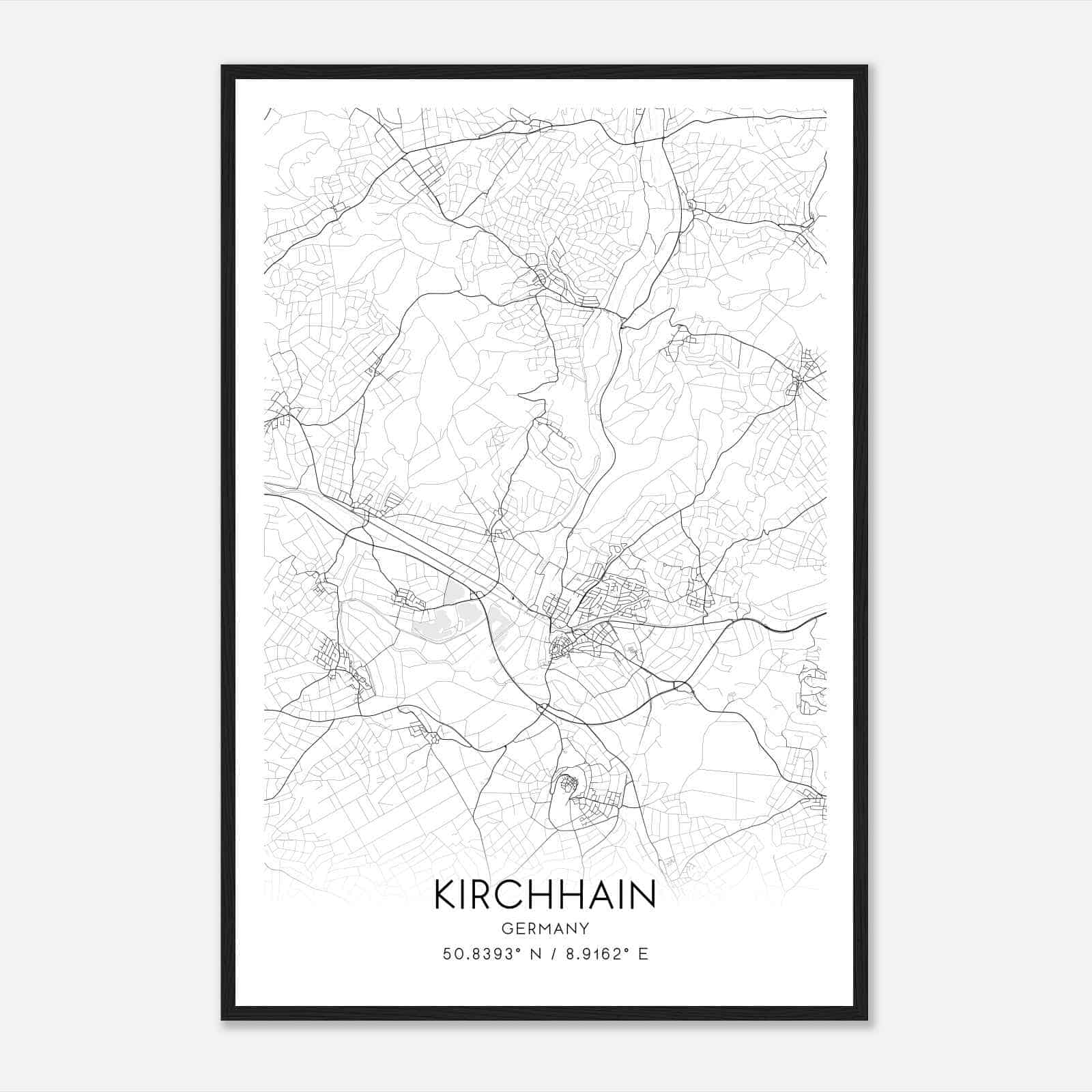 Kirchhain Germany Map Poster, Modern Home Decor Wall Art Print