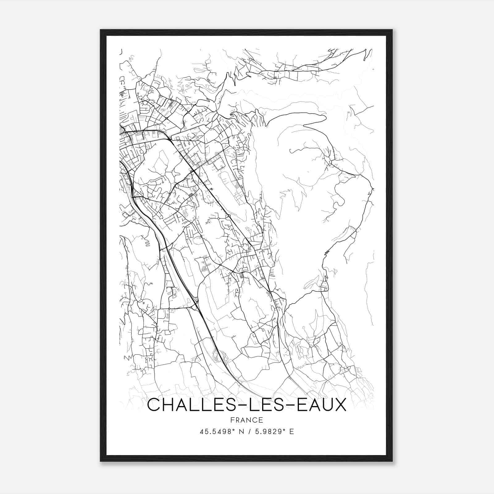 Challes-les-Eaux France Map Poster, Modern Home Decor Wall Art Print