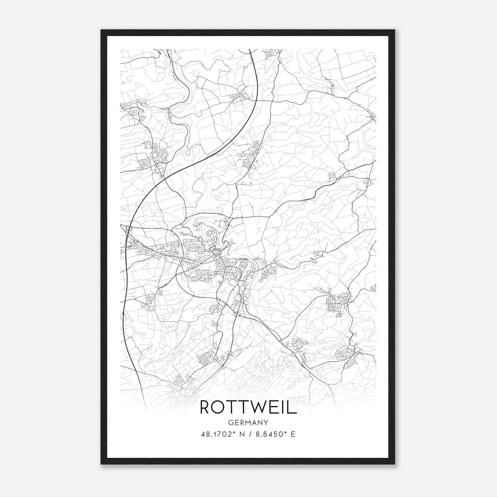 Rottweil Germany Map Poster, Modern Home Decor Wall Art Print