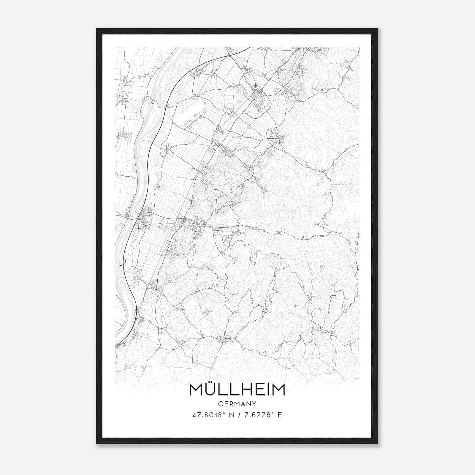 Mullheim Germany Map Poster, Modern Home Decor Wall Art Print