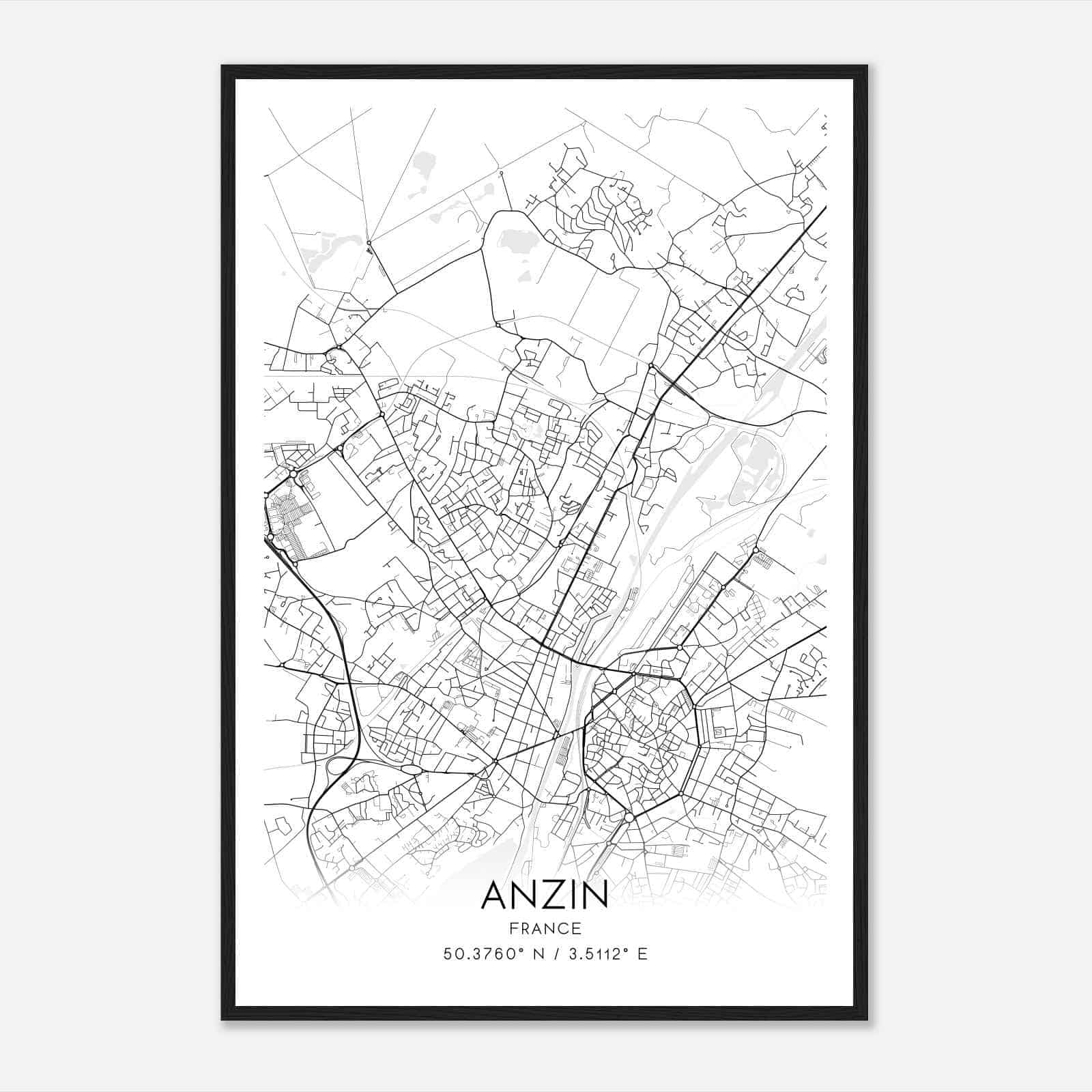 Anzin France Map Poster, Modern Home Decor Wall Art Print