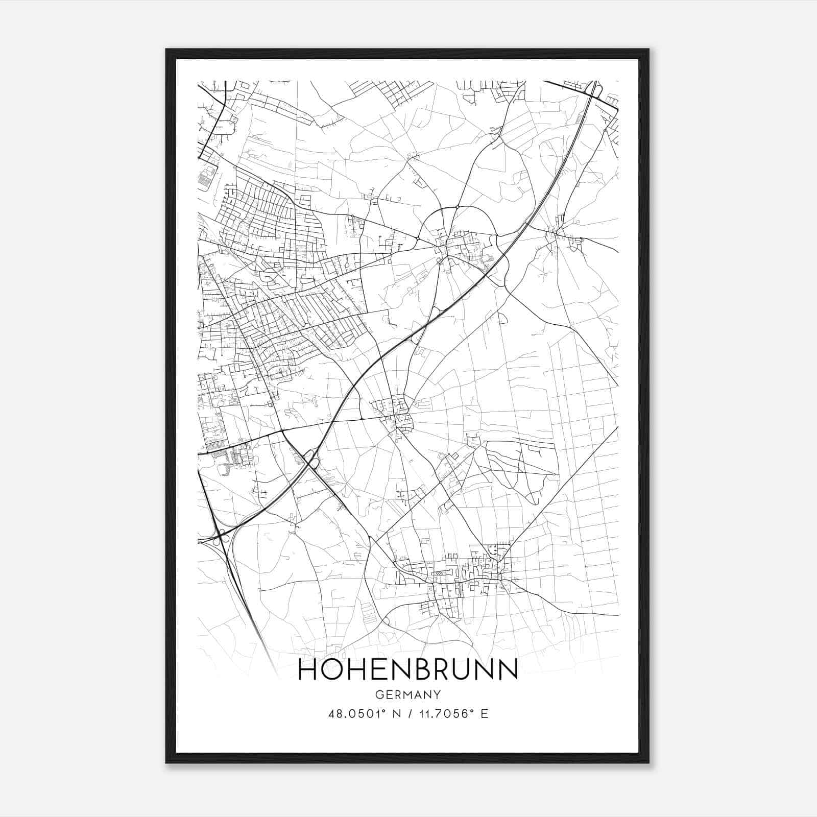 Hohenbrunn Germany Map Poster, Modern Home Decor Wall Art Print