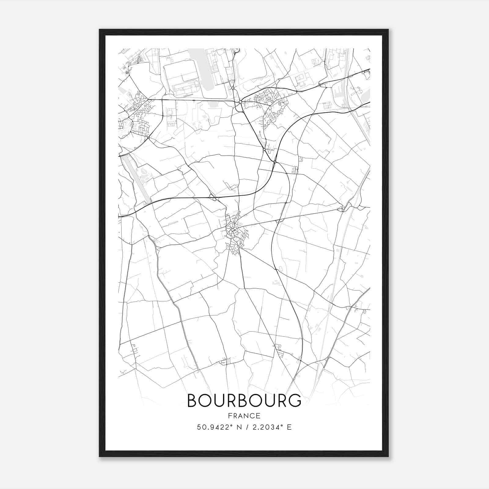 Bourbourg France Map Poster, Modern Home Decor Wall Art Print