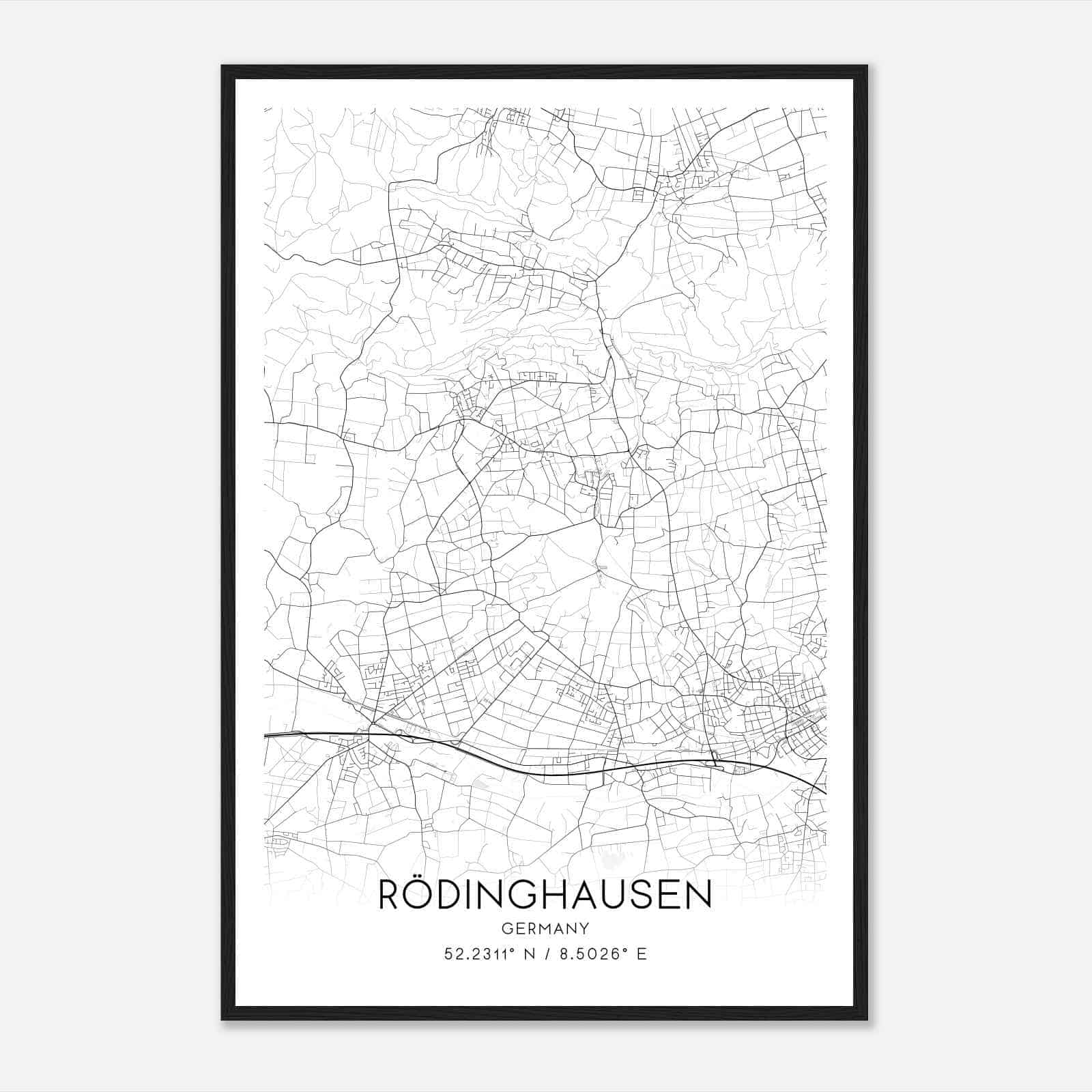 Rodinghausen Germany Map Poster, Modern Home Decor Wall Art Print