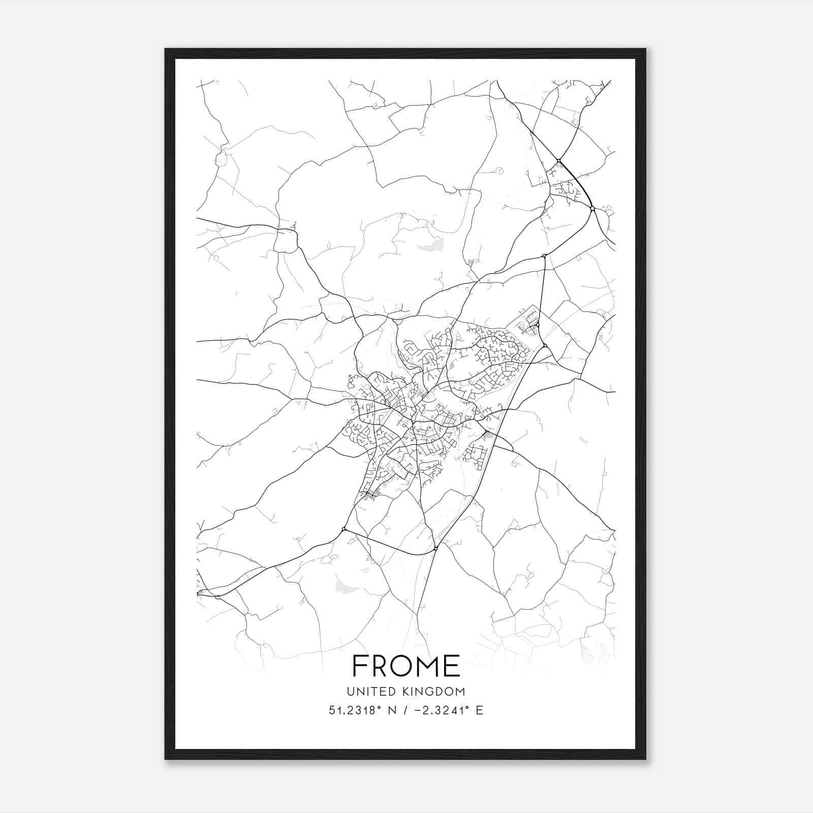 Frome United Kingdom Map Poster, Modern Home Decor Wall Art Print