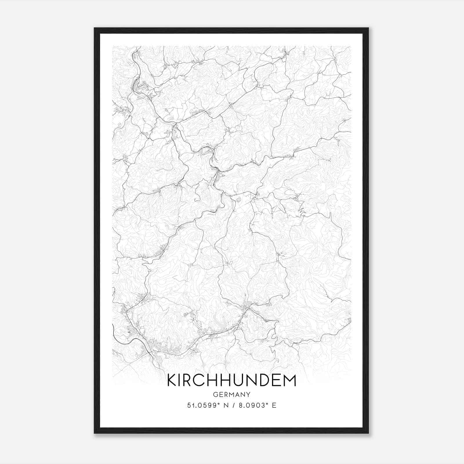 Kirchhundem Germany Map Poster, Modern Home Decor Wall Art Print